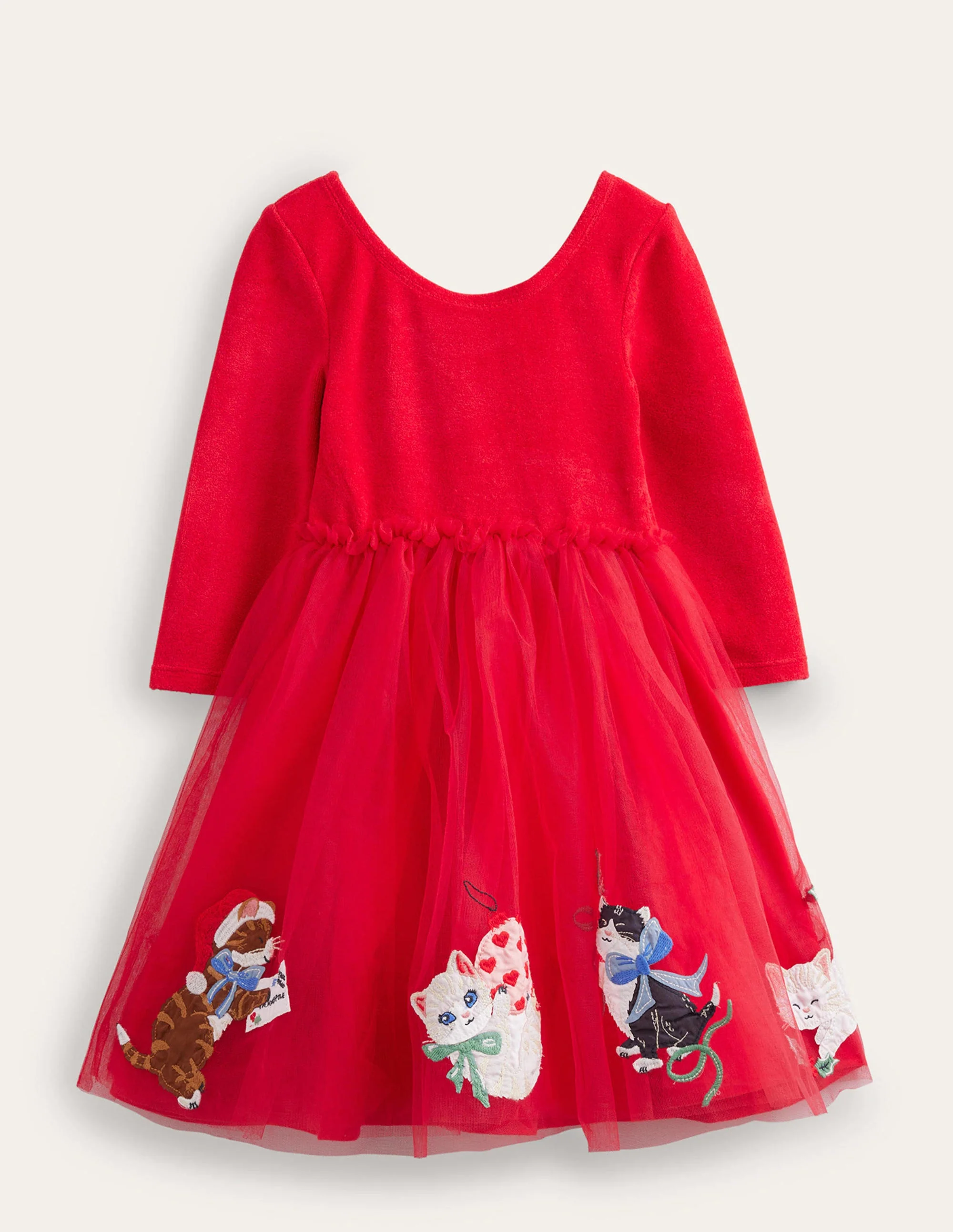 Applique Velvet Tulle Dress-Rouge Red Cats