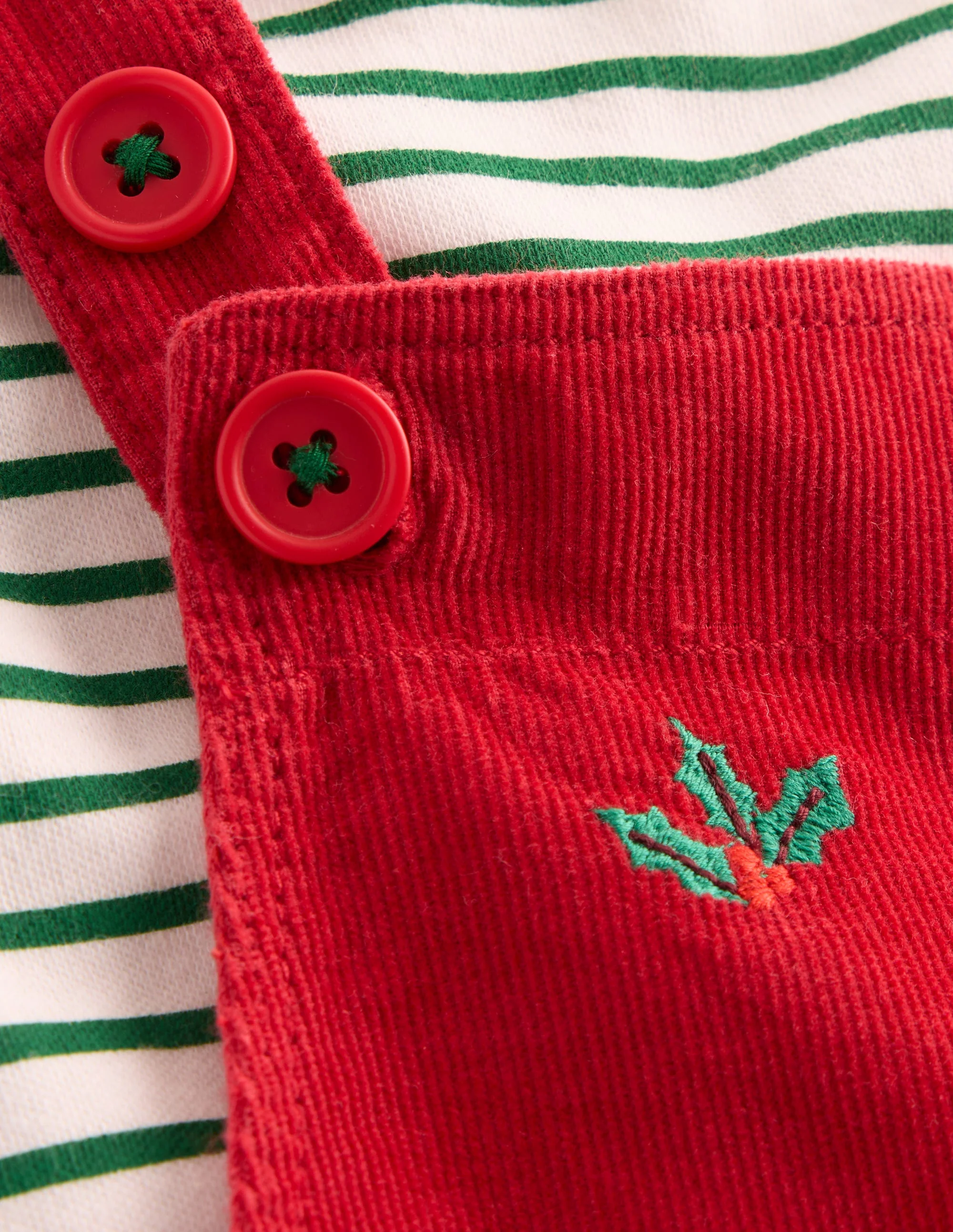 Novelty Cord Dungarees Set-Red Christmas Embroidery - Image 3