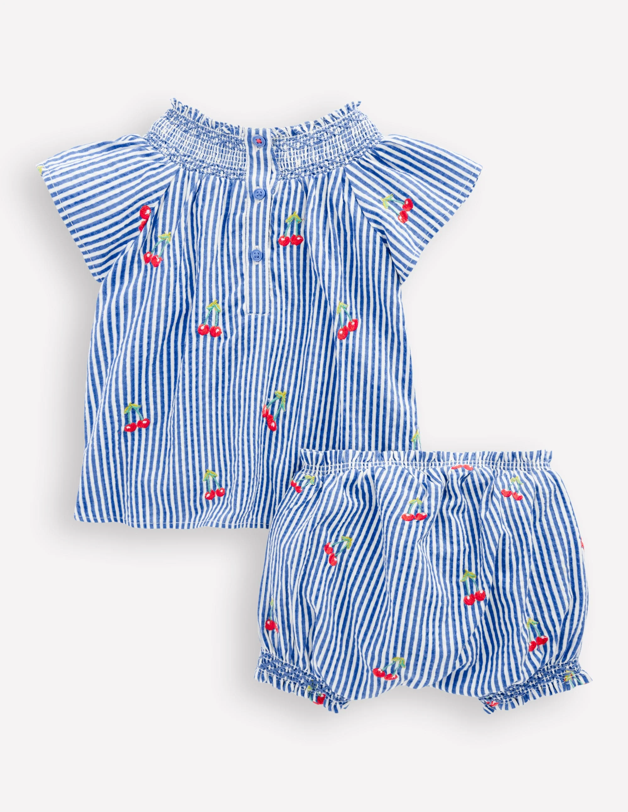 Smocked Play Set-Blue Ticking Cherries - Image 2