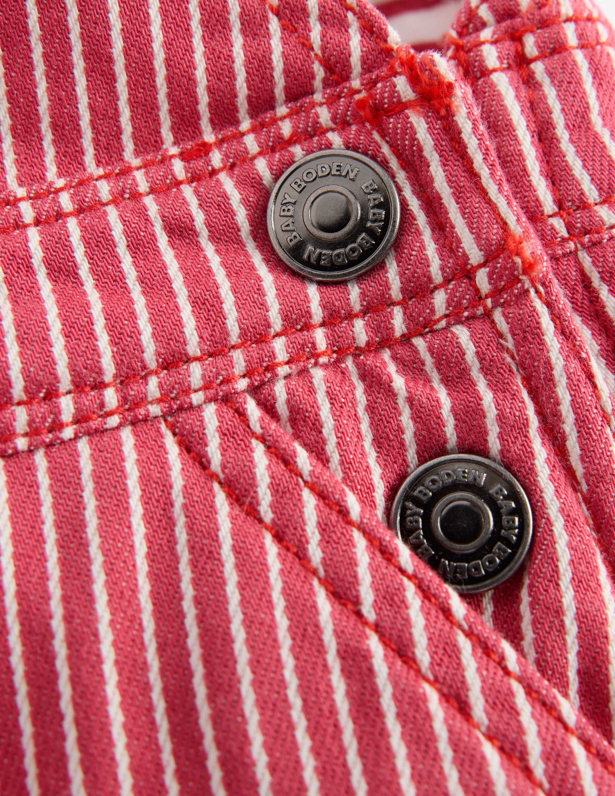 Woven Dungarees-Holly Berry Ticking Stripe - Image 3
