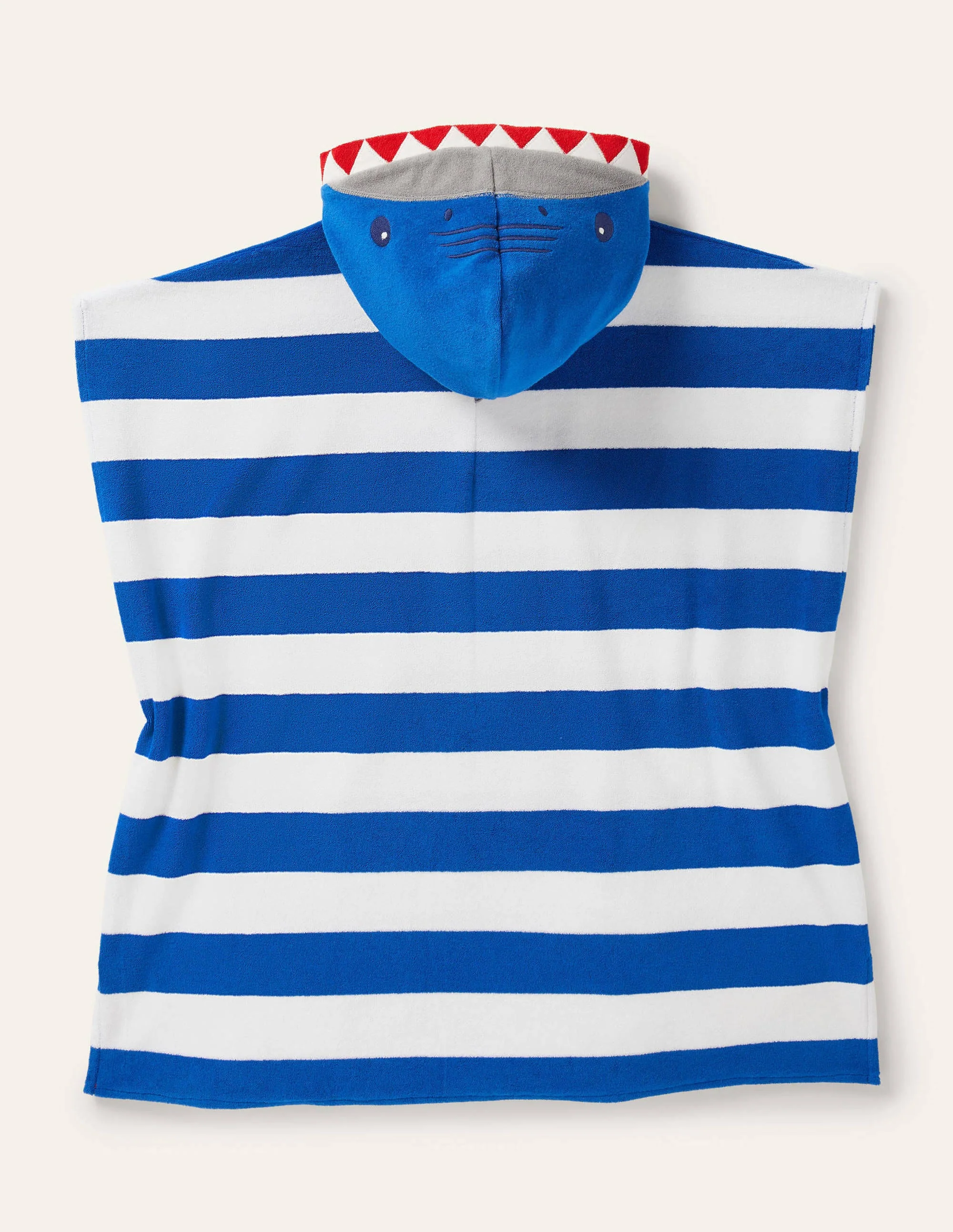 Blue Stripe Shark Towelling Poncho-Ivory/Bright Marina Blue Shark - Image 2