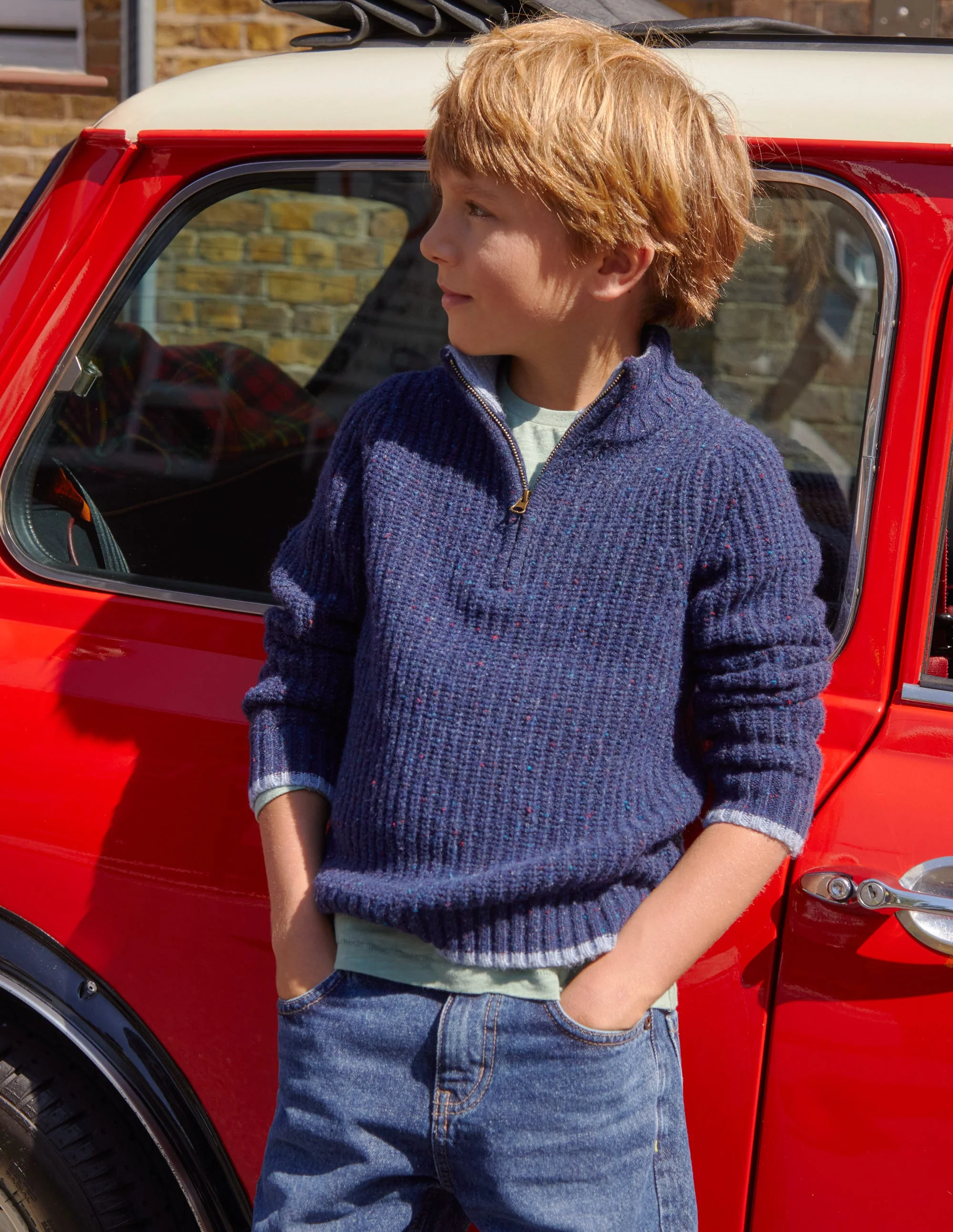 Chunky Half Zip Jumper-Navy Neps - Image 4