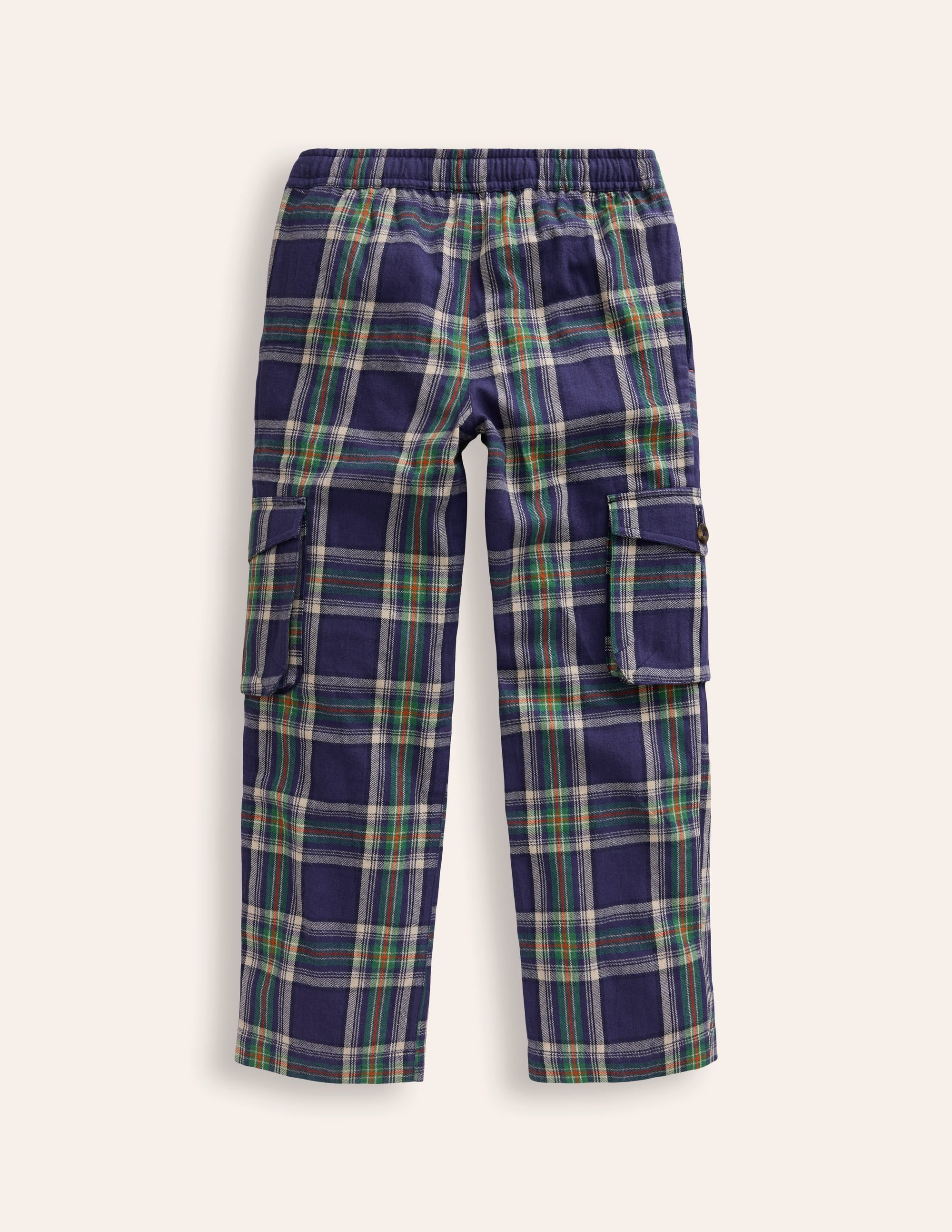 Cosy Lined Cargo Trousers-Navy / Green Check - Image 2