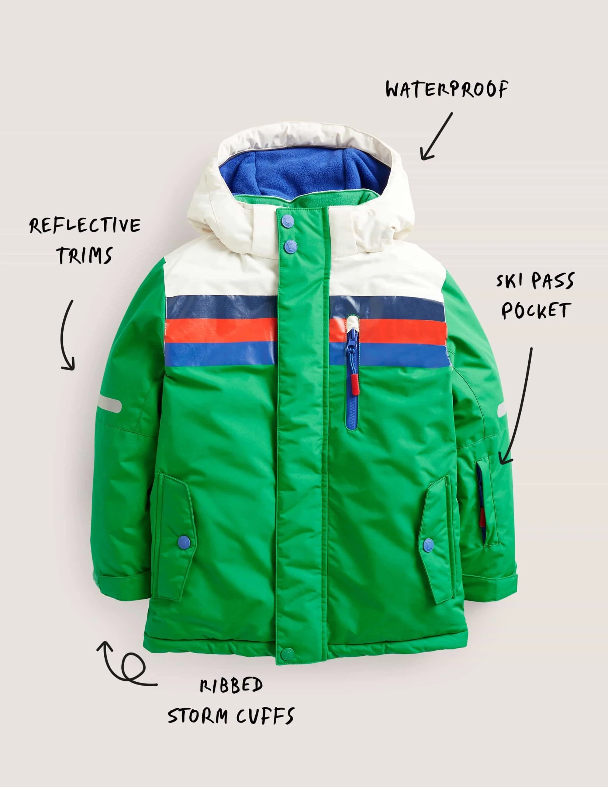 Green Fleece-Lined Waterproof Jacket-Green Fizz Colourblock - Image 5