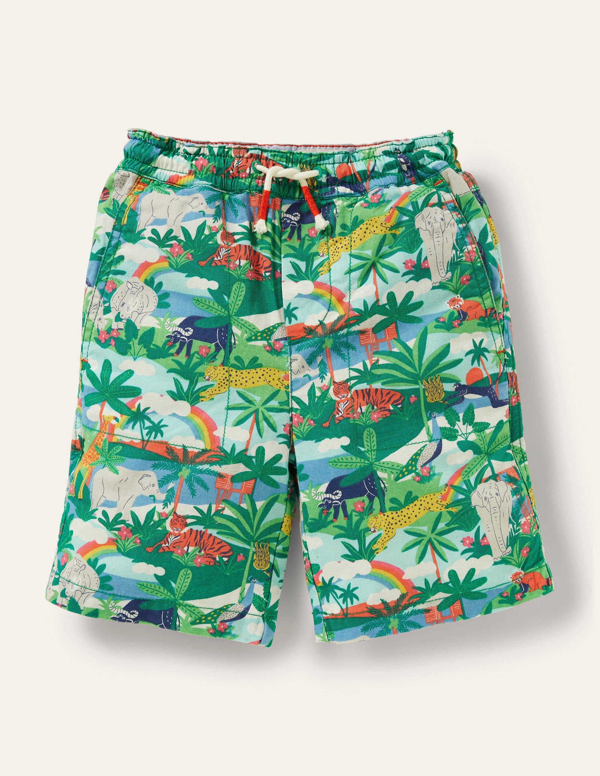 Pull-on Drawstring Shorts-Jungle Scene