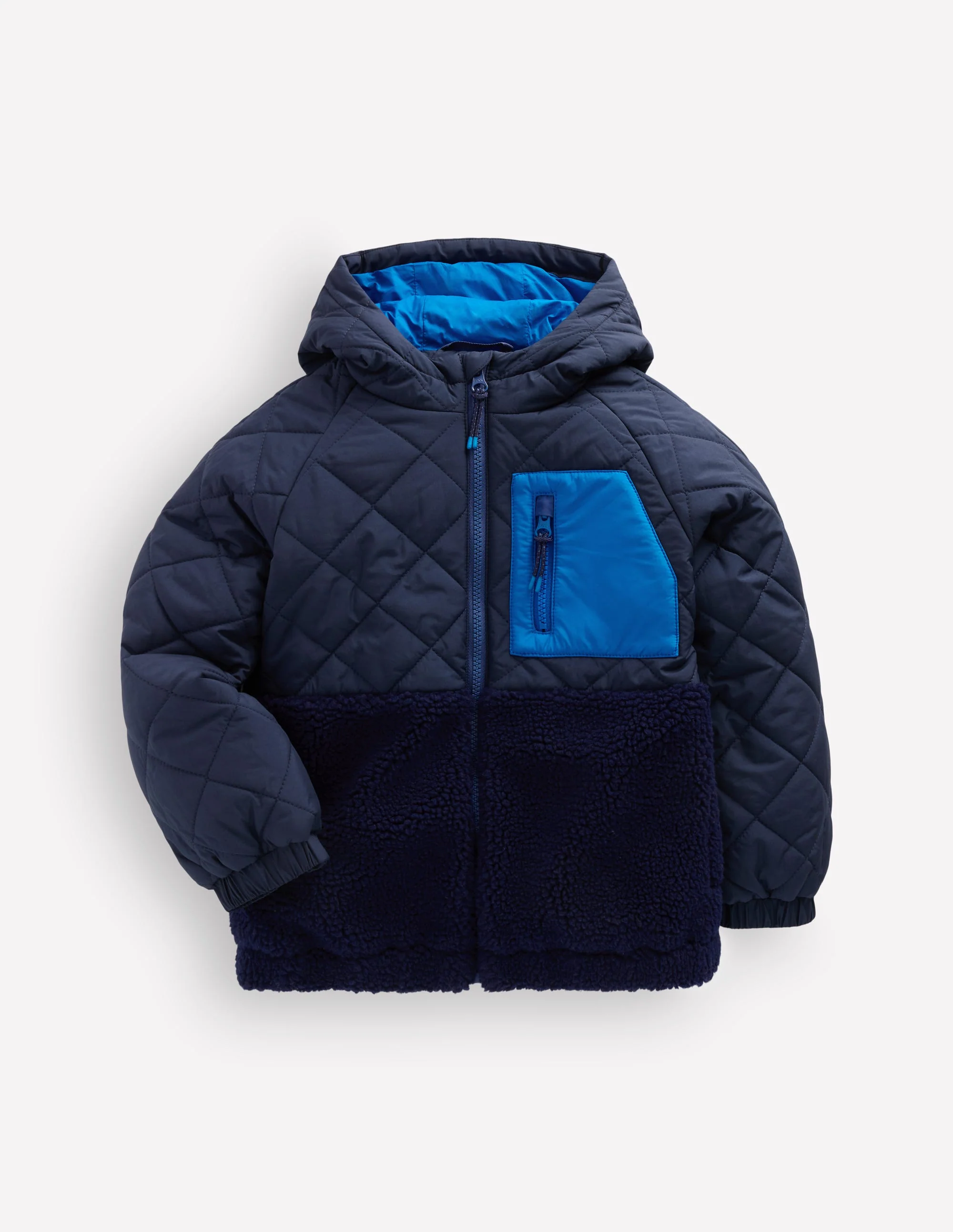 Quilted Borg Jacket-BLACK IRIS