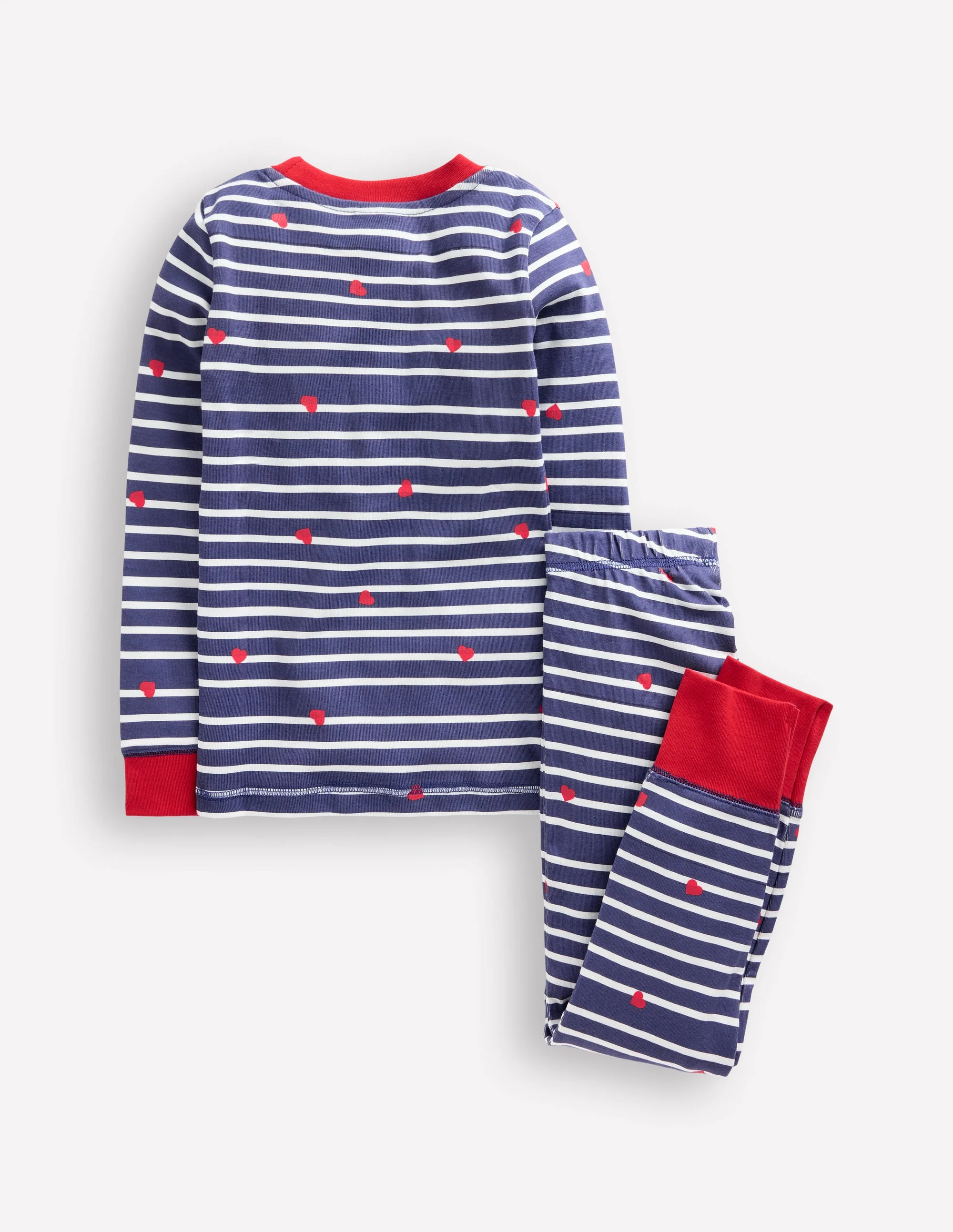 Snug Long John Pyjamas-Navy Breton with Tiny Hearts - Image 2