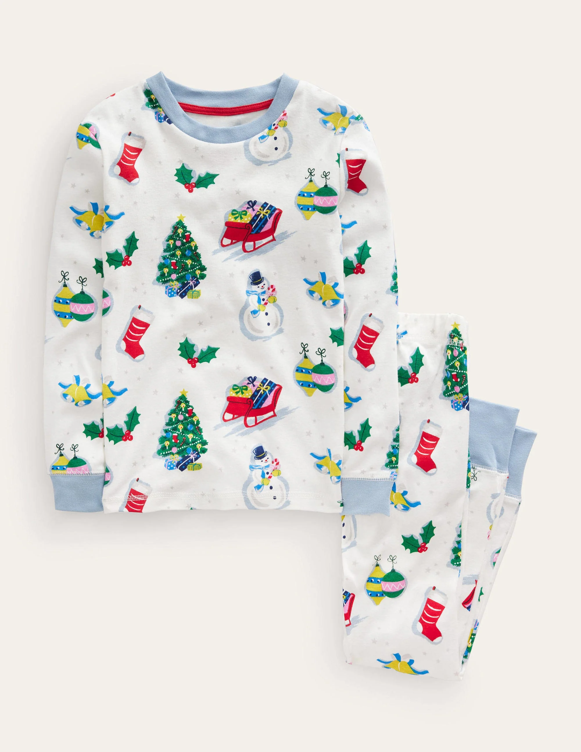 Snug Single Long John Pyjamas-Ivory Festive Fun