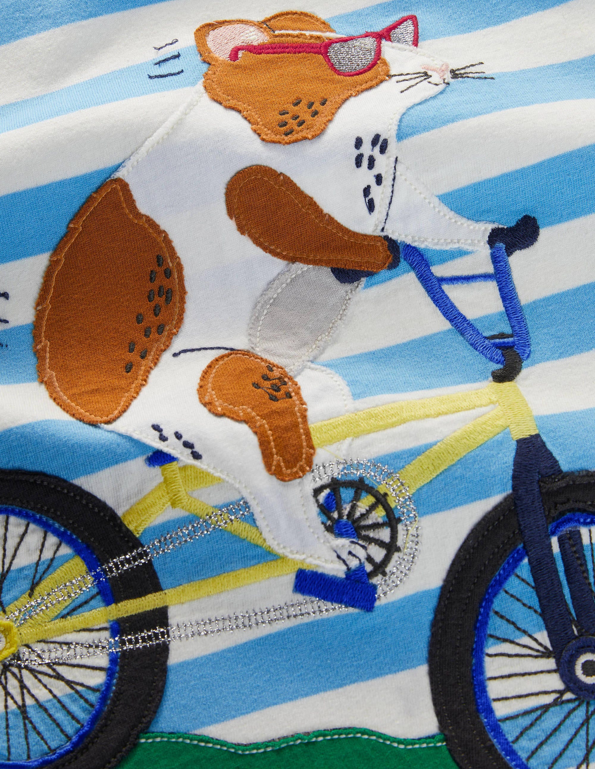 Stripe Animal Appliqué T-shirt-Surfboard Blue/Ivory Guinea - Image 3