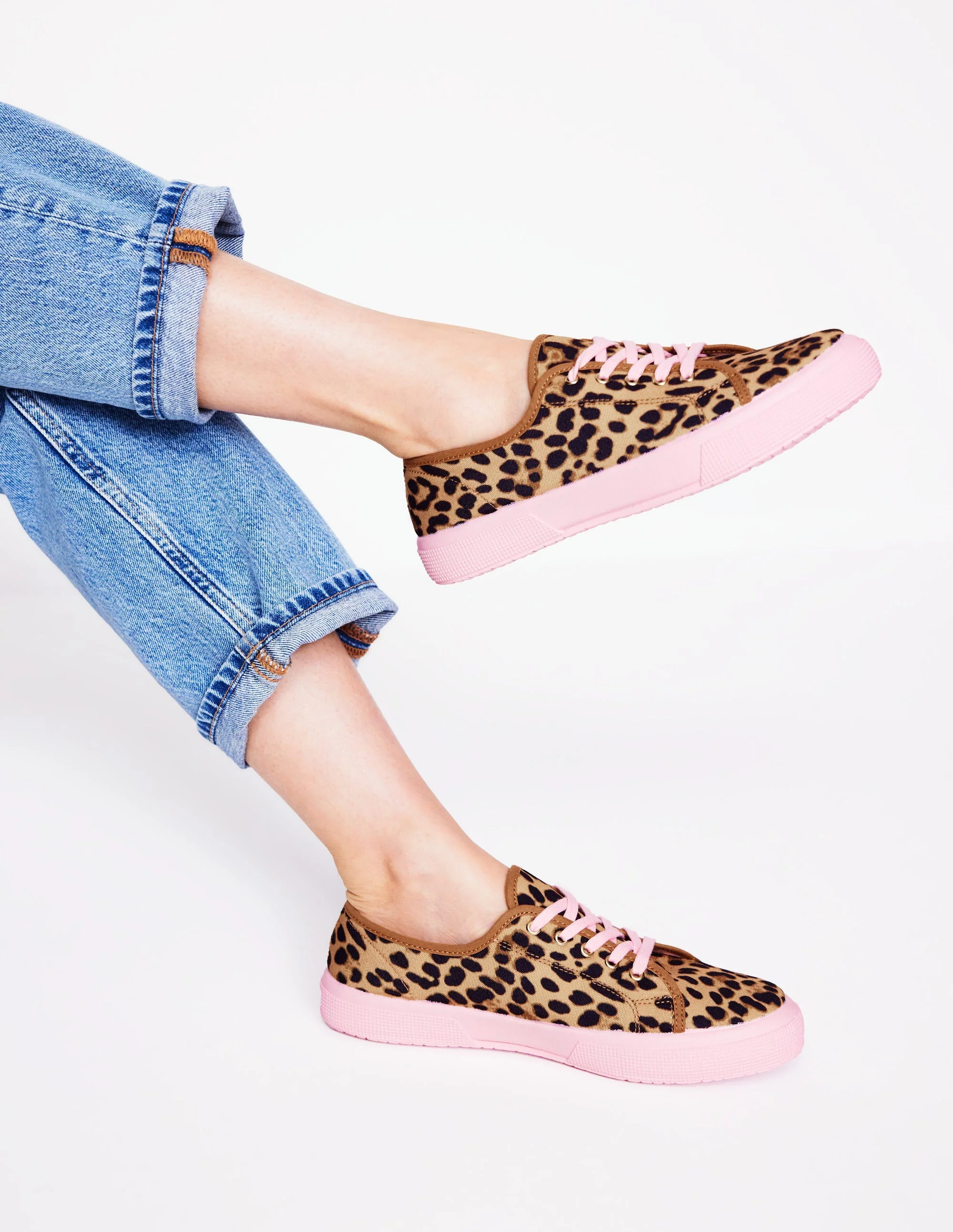 Contrast Lace Up Plimsoll-Leopard