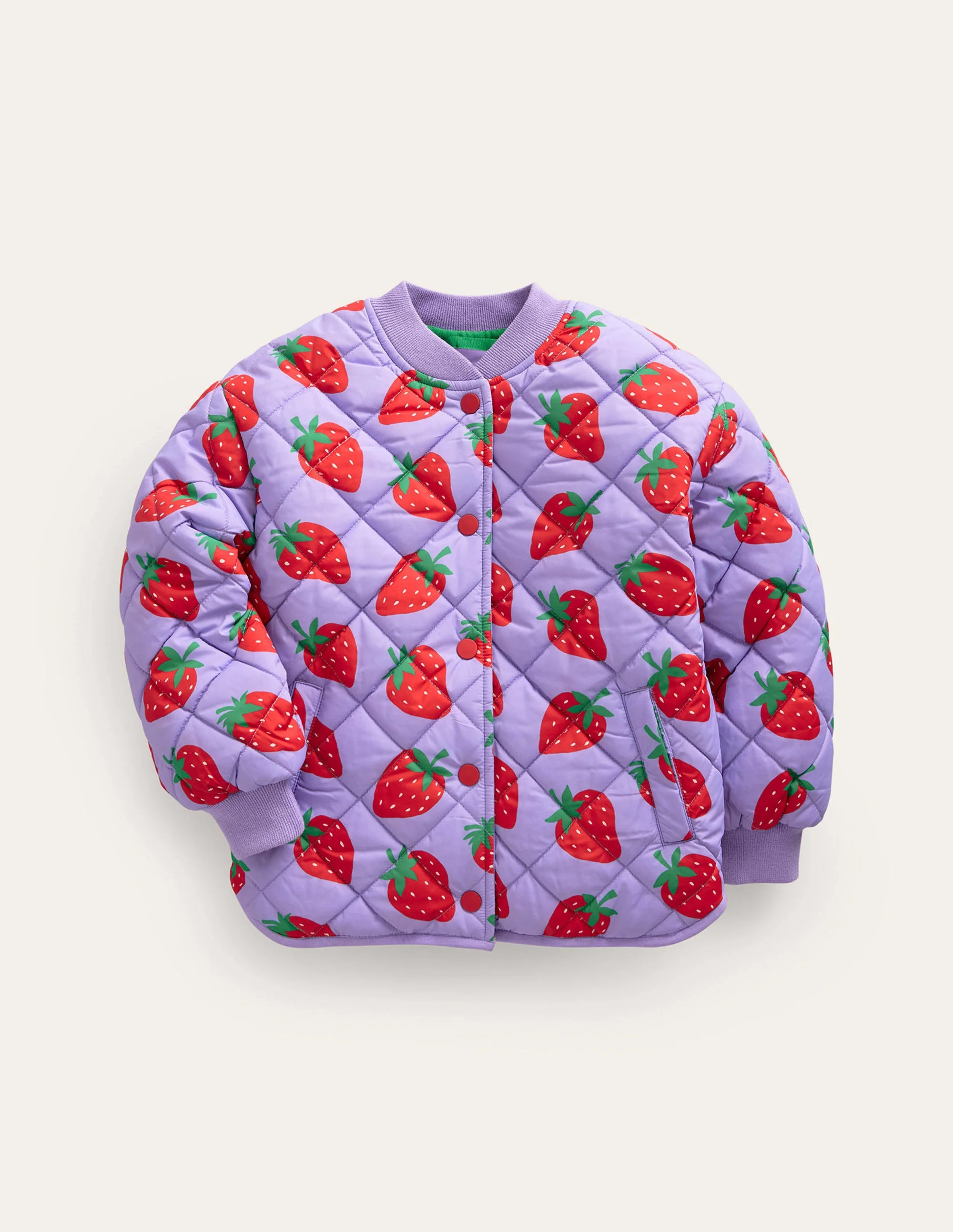 Fun Quilted Bomber Jacket-Parma Violet Strawberries