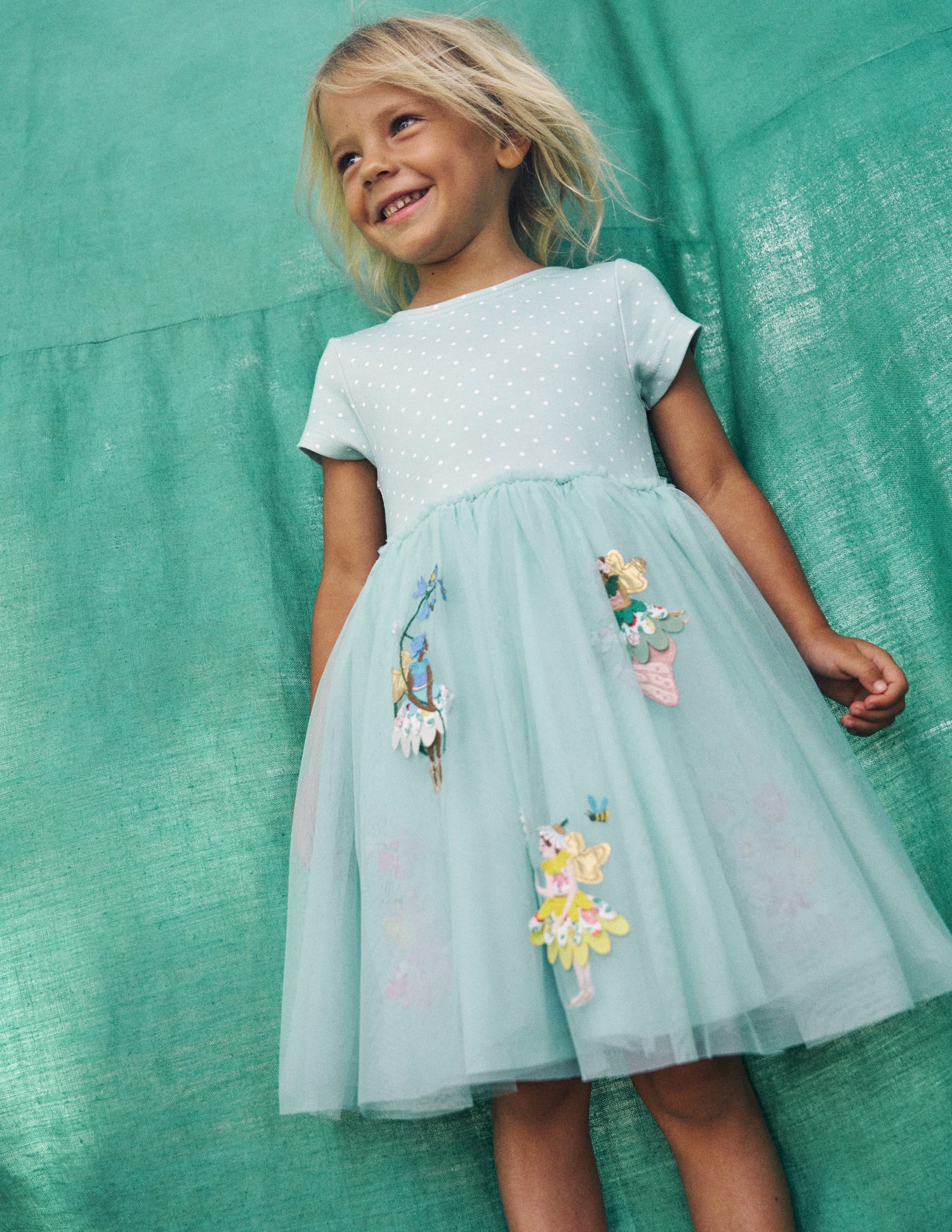 Ami Applique Tulle Dress-Spearmint Blue Flower Fairies - Image 5