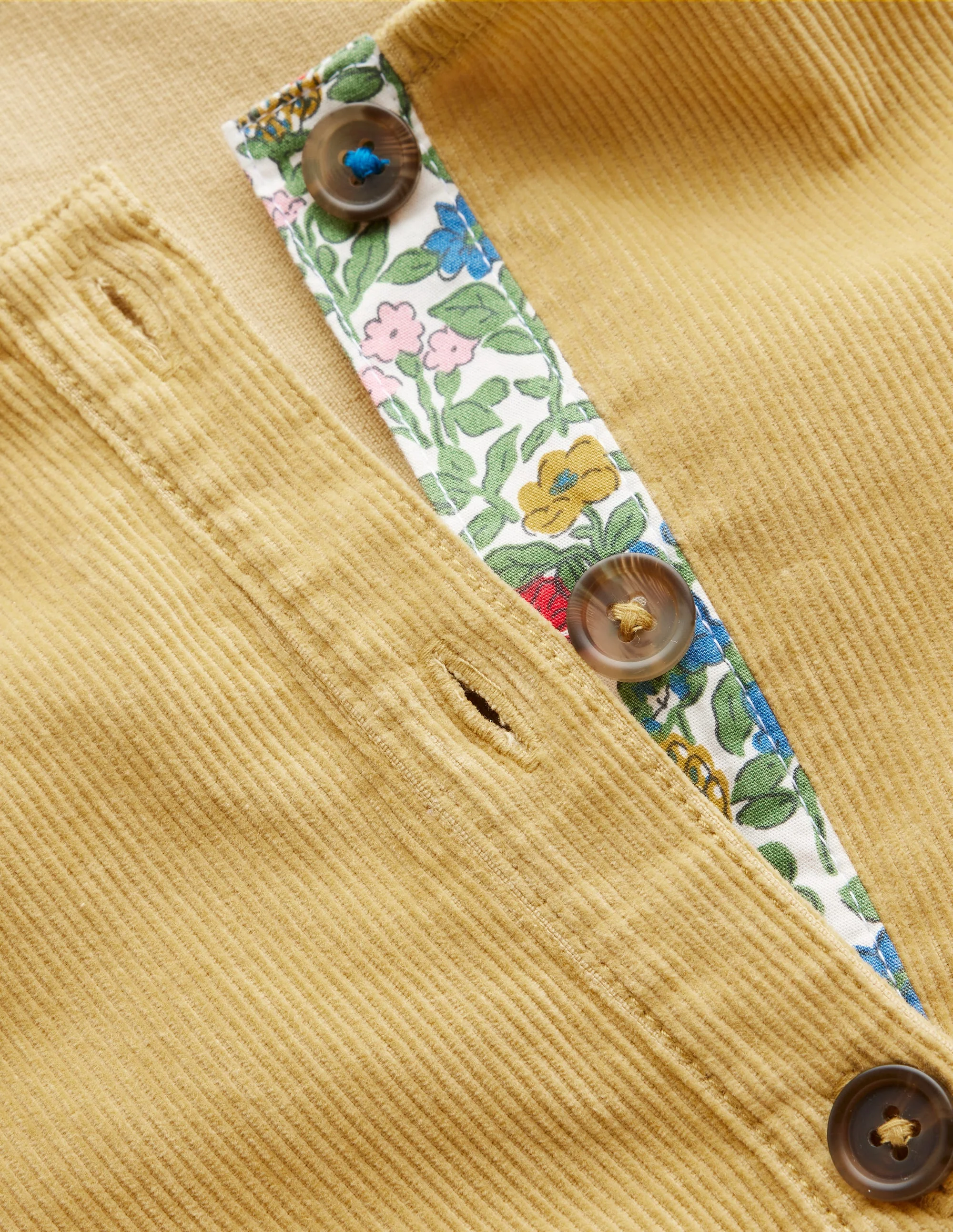 Button Through Pinafore Dress-Honeycomb Yellow Cord - Image 3