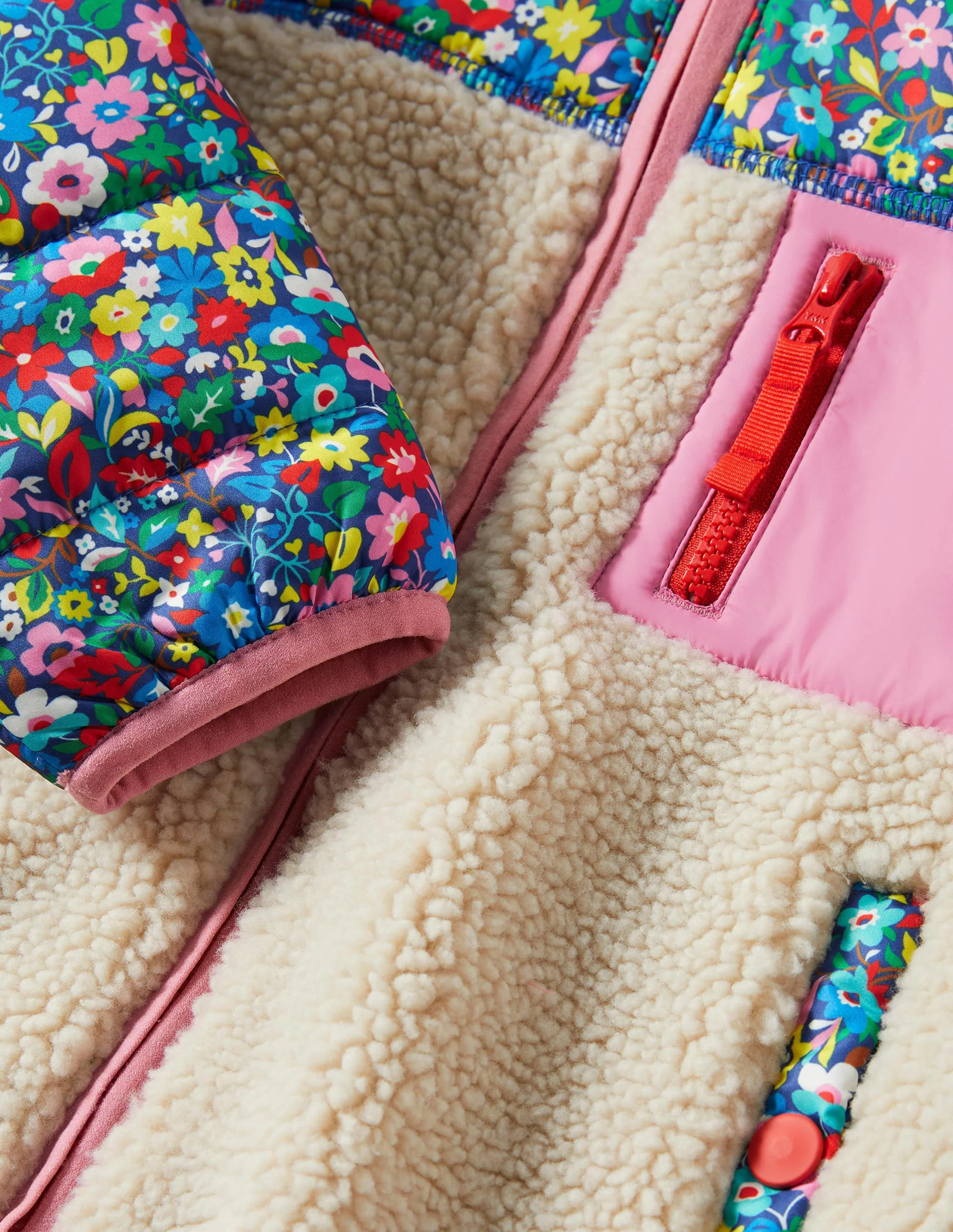 Colourblock Borg Jacket-Borg Multi Patchwork Floral - Image 3