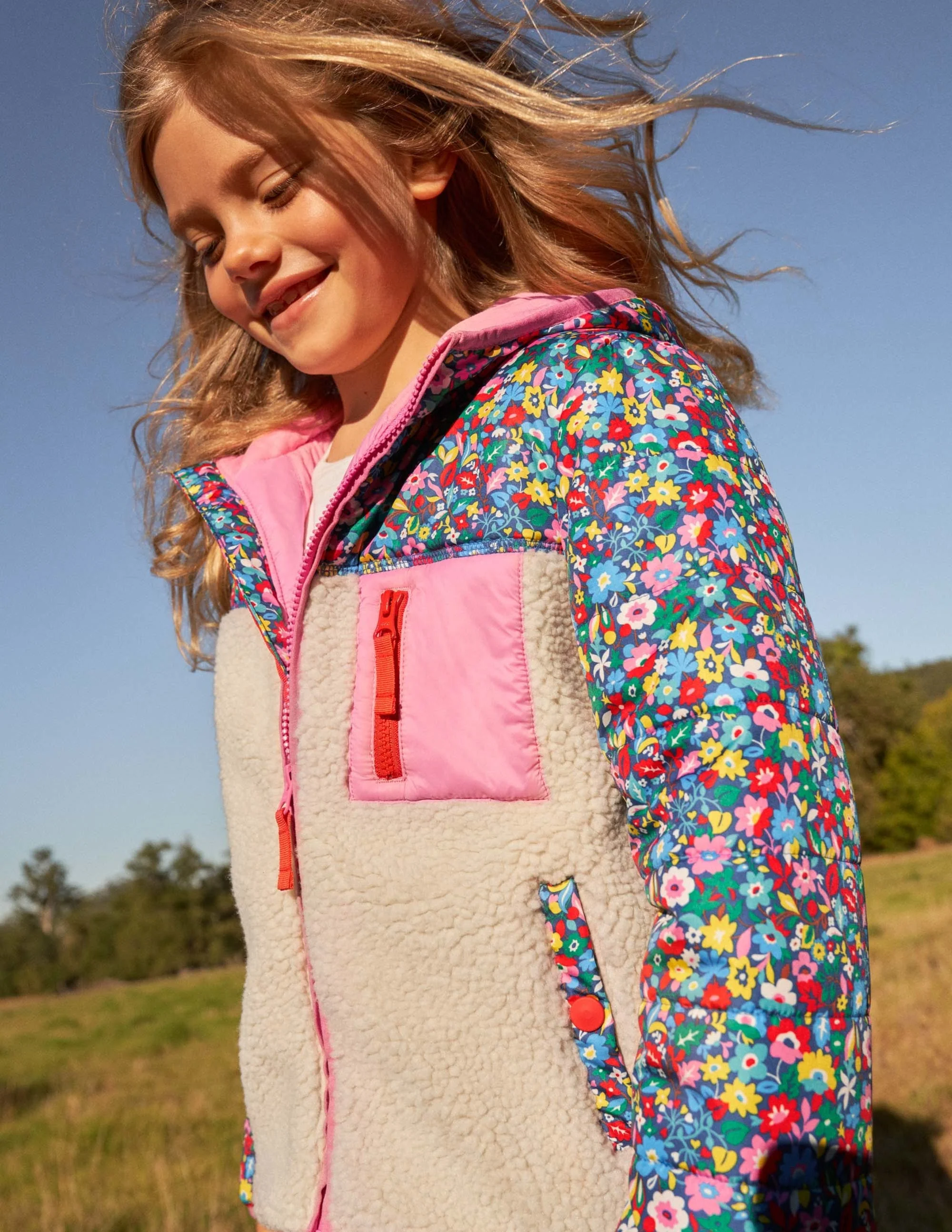 Colourblock Borg Jacket-Borg Multi Patchwork Floral - Image 4