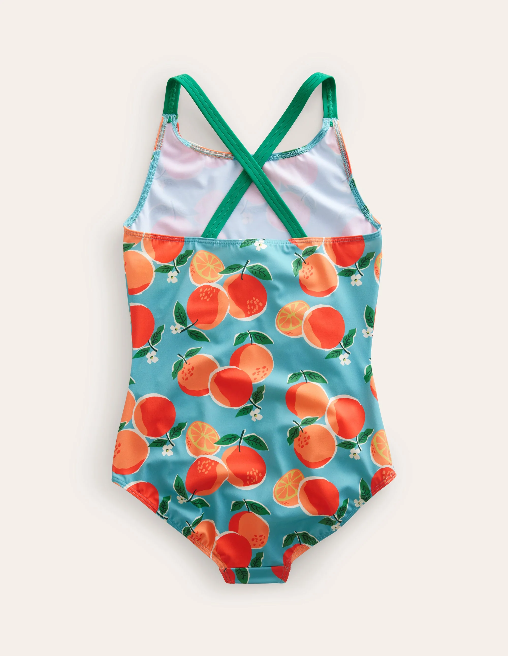 Cross-back Printed Swimsuit-Aqua Blue Oranges - Image 2