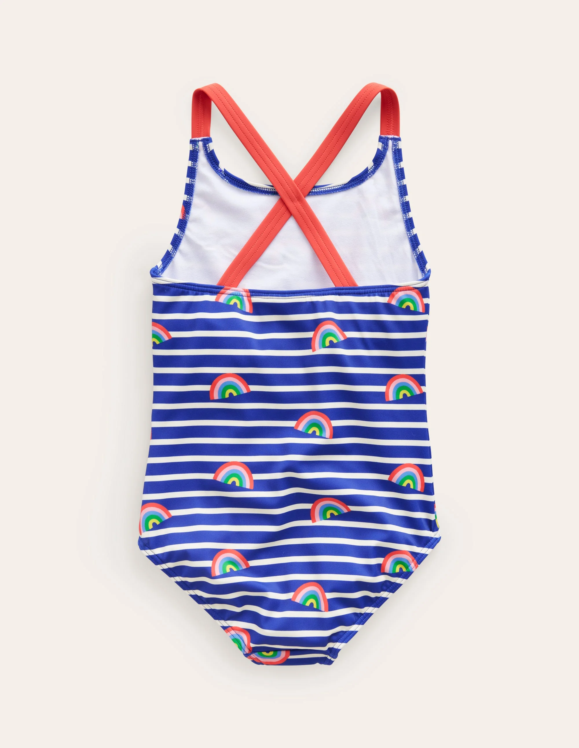 Cross-back Printed Swimsuit-Sapphire Blue Breton Rainbows - Image 2
