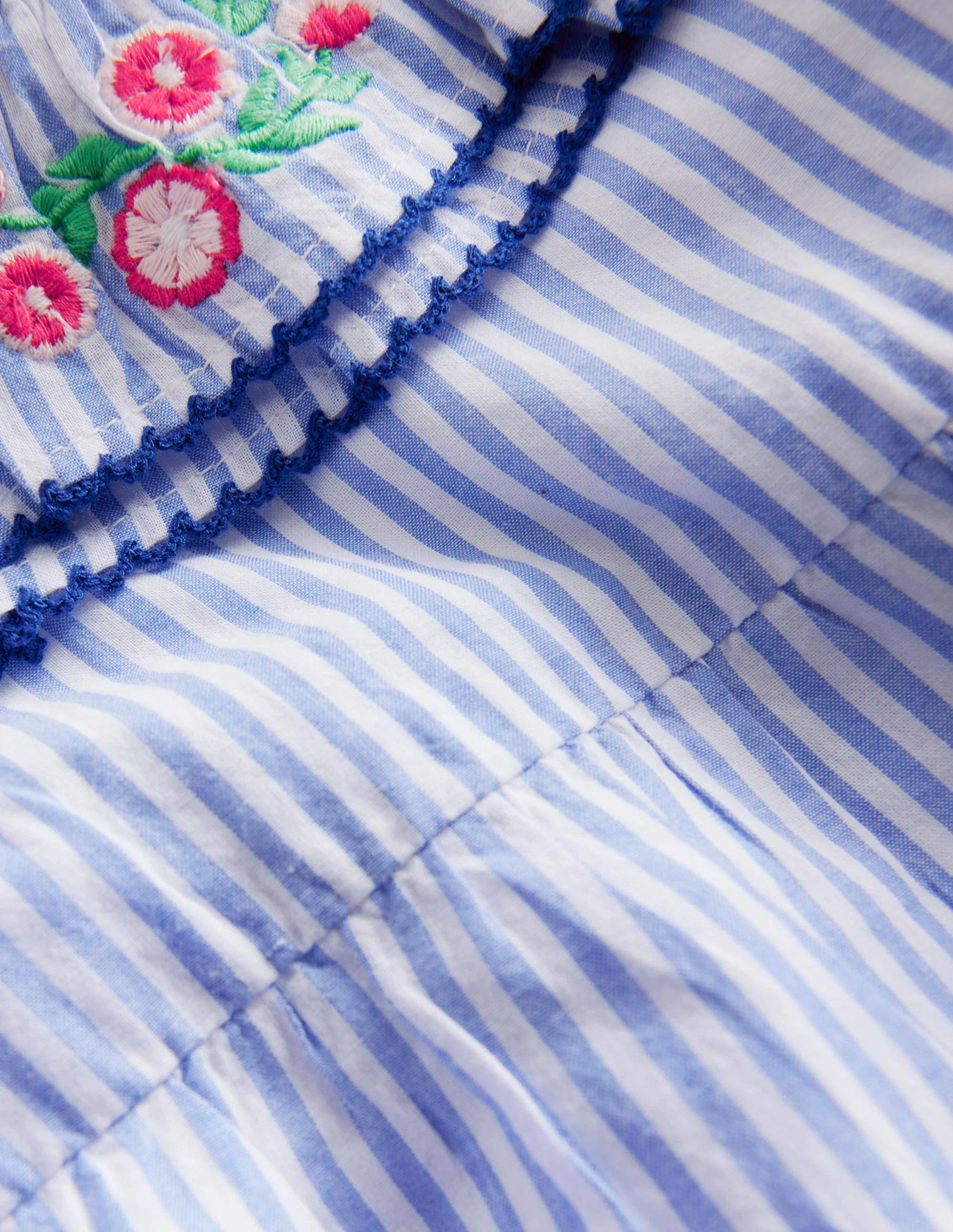Embroidered Collar Top-Surf Blue / Ivory Stripe - Image 3