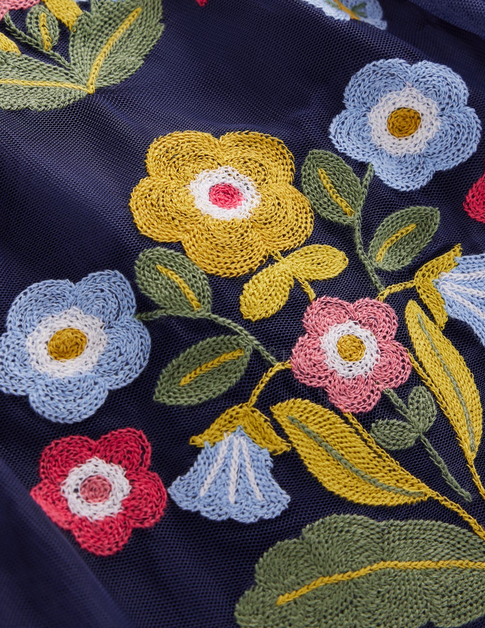 Embroidered Tulle Dress-College Navy - Image 3