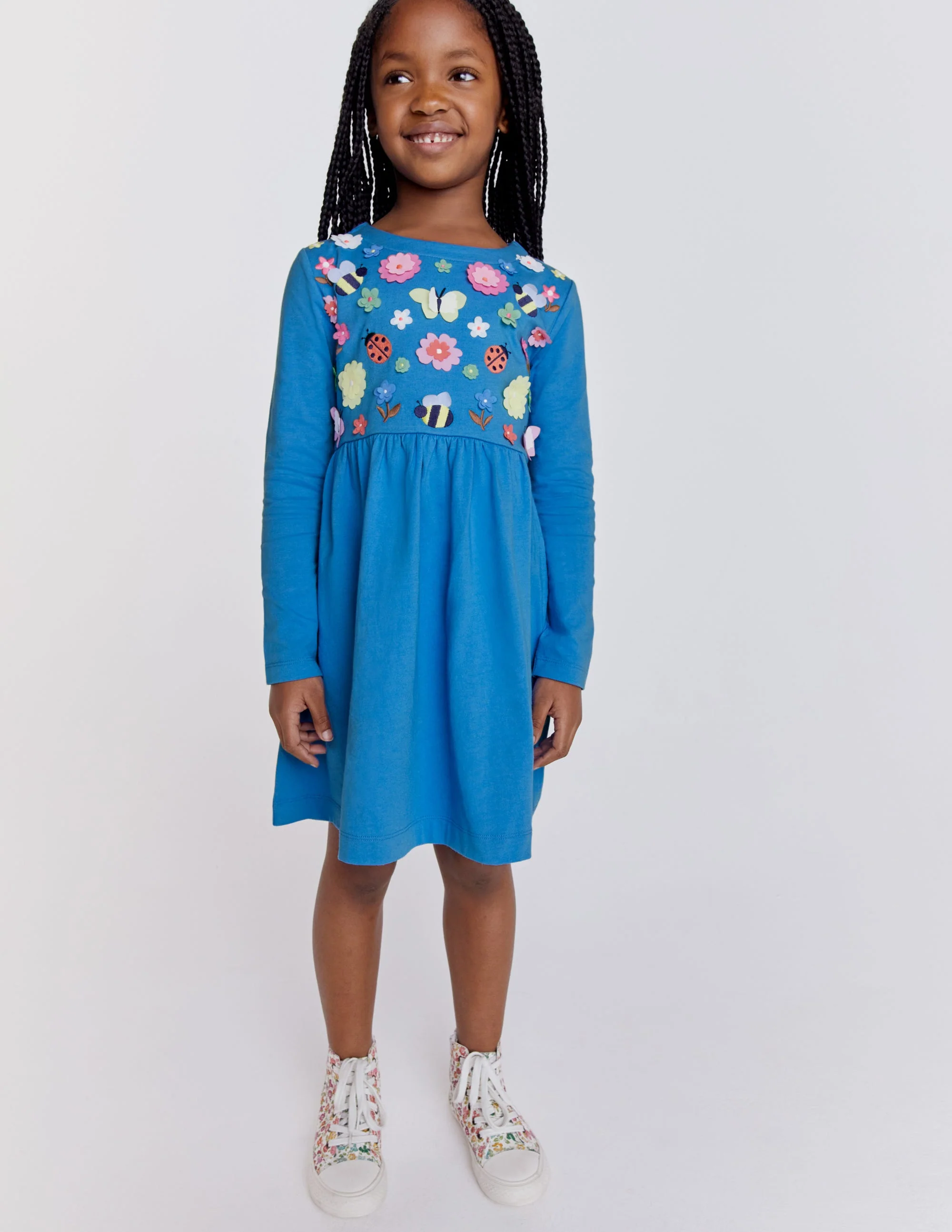 Flutter Jersey Dress-Penzance Blue Floral - Image 5