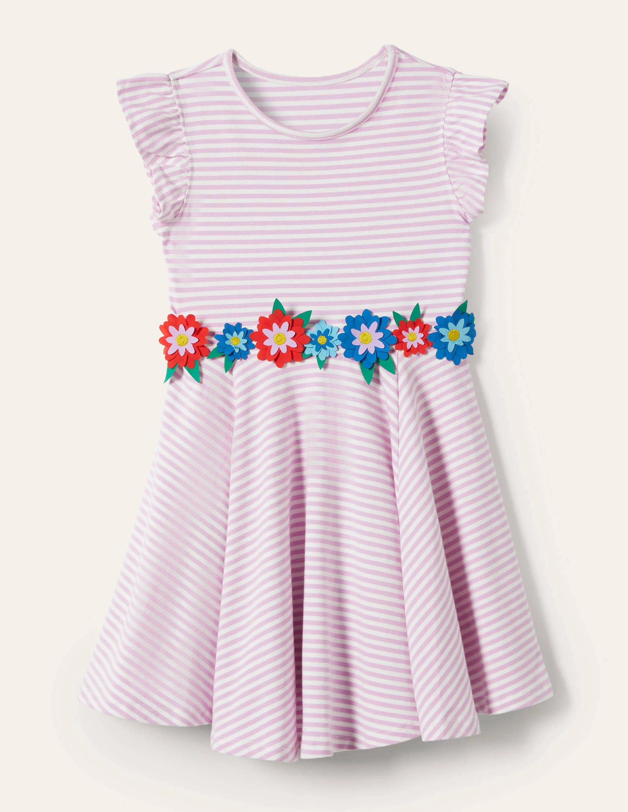 Frill Sleeve Twirly Dress-Rosebay Pink/Ivory
