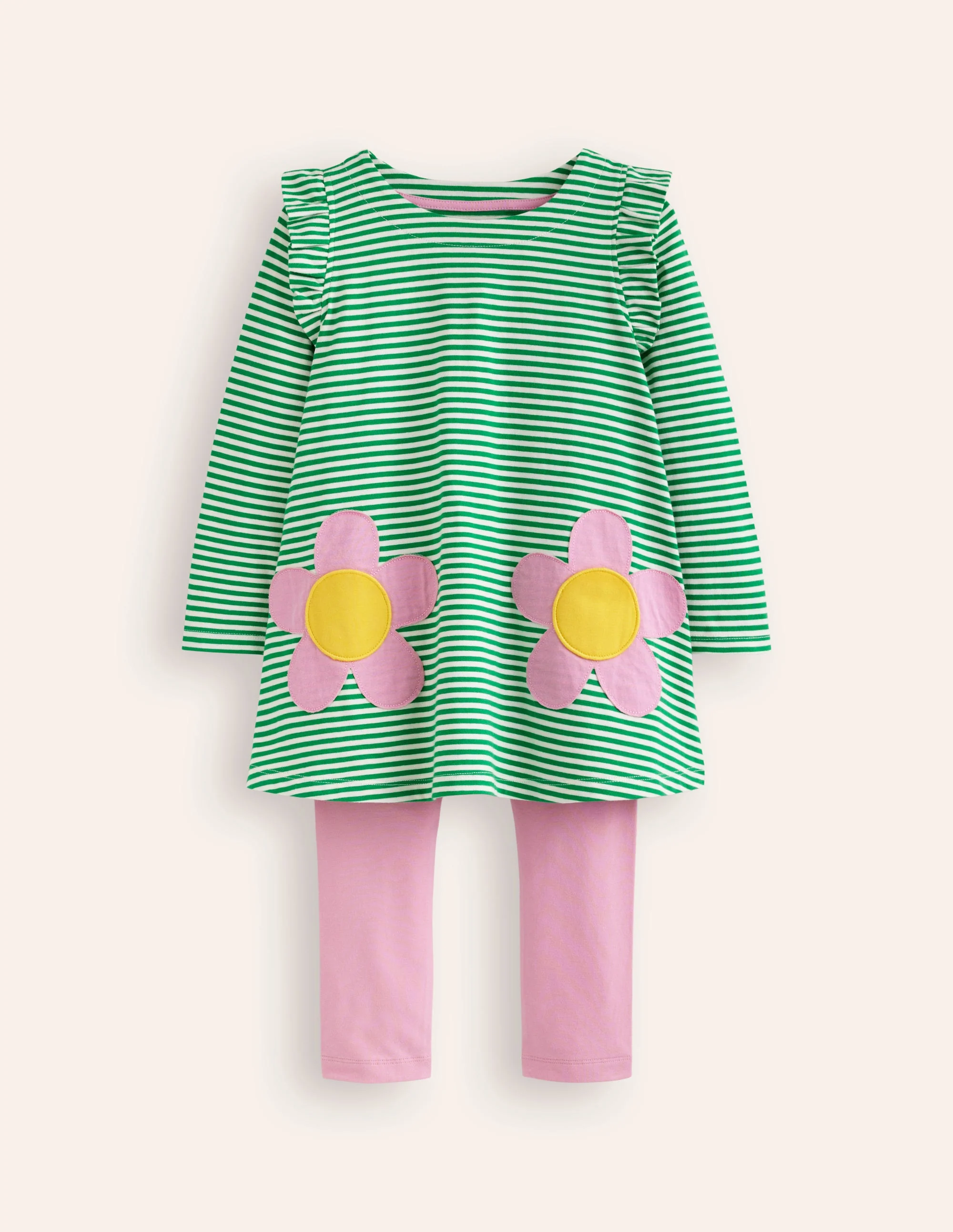 Frill Tunic Leggings Set-Rich Emerald/ Ivory Flower
