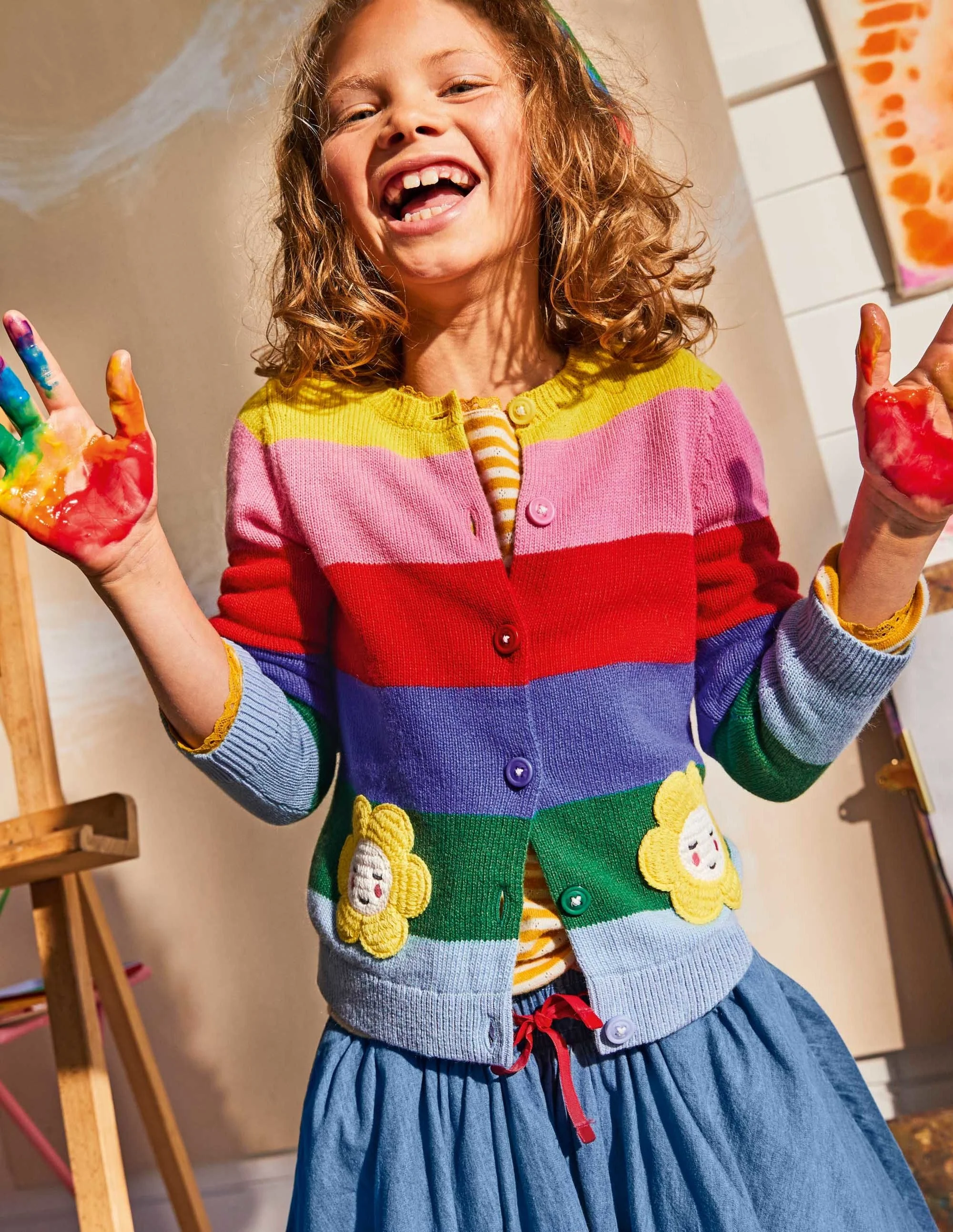 Fun Cardigan-Multi Rainbow Flower Pockets - Image 4
