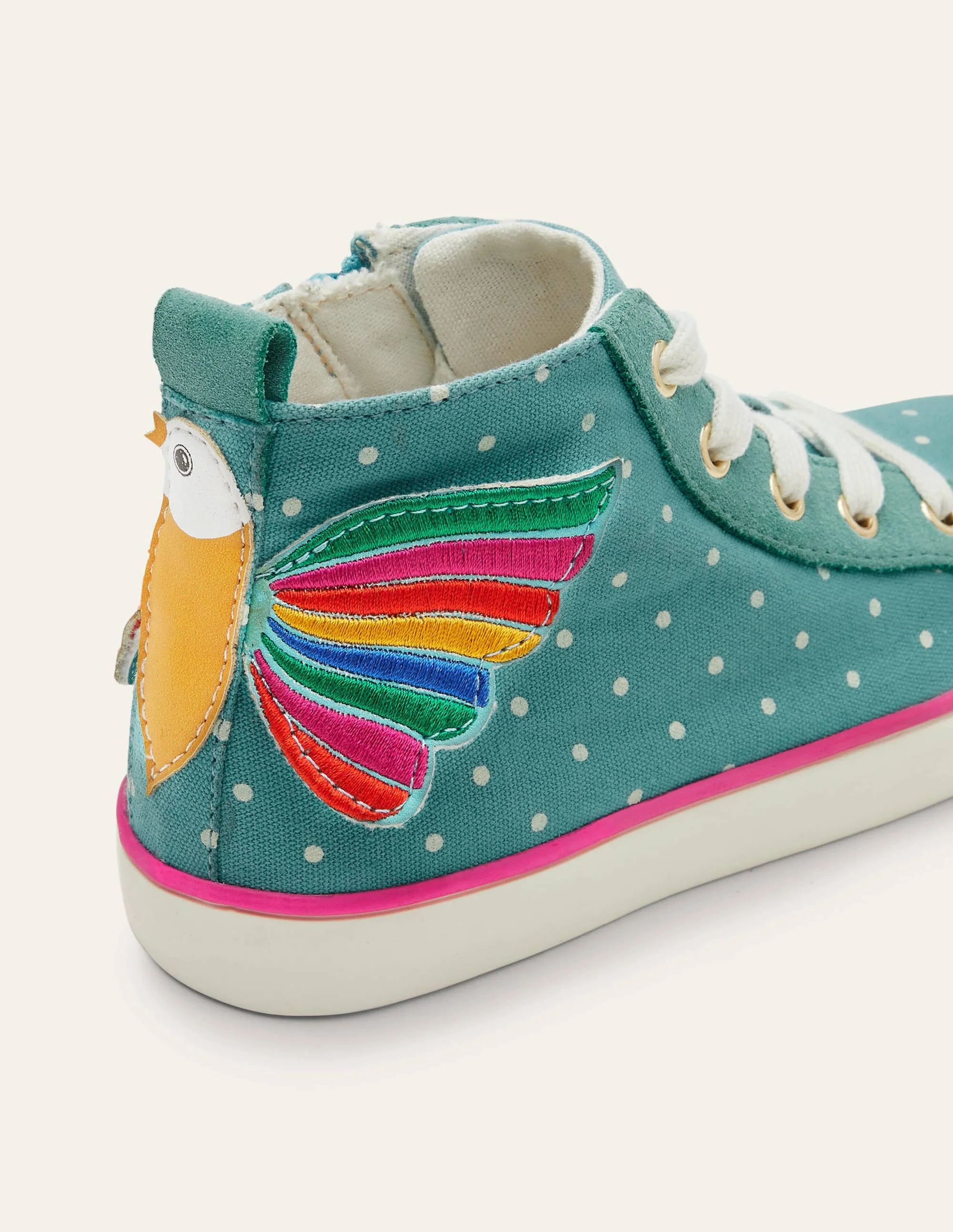 Fun Novelty High Top Trainers-Brooke Blue Rainbow Bird - Image 3