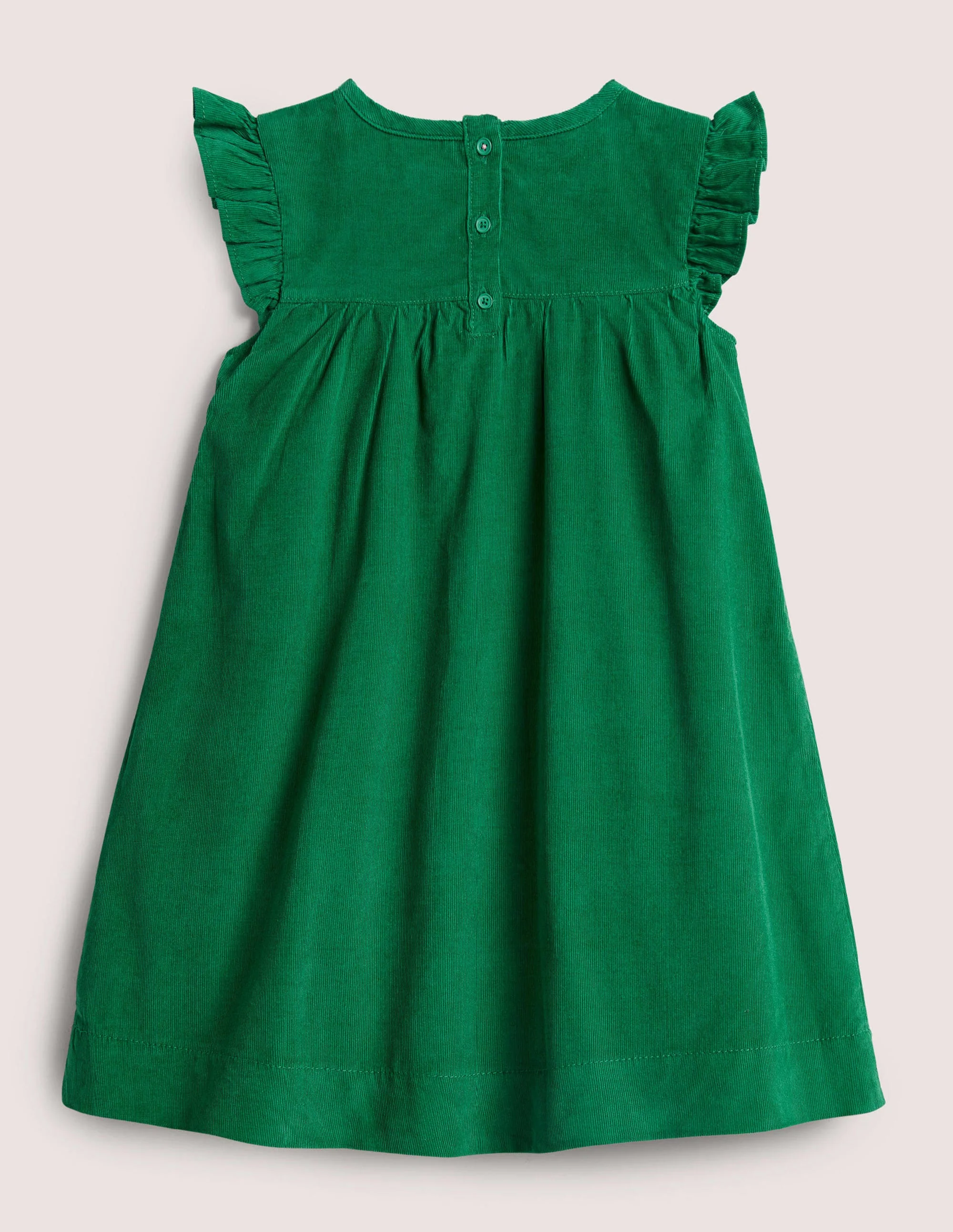 Green Love Heart Frill Sleeve Cord Dress-Olive Green - Image 2