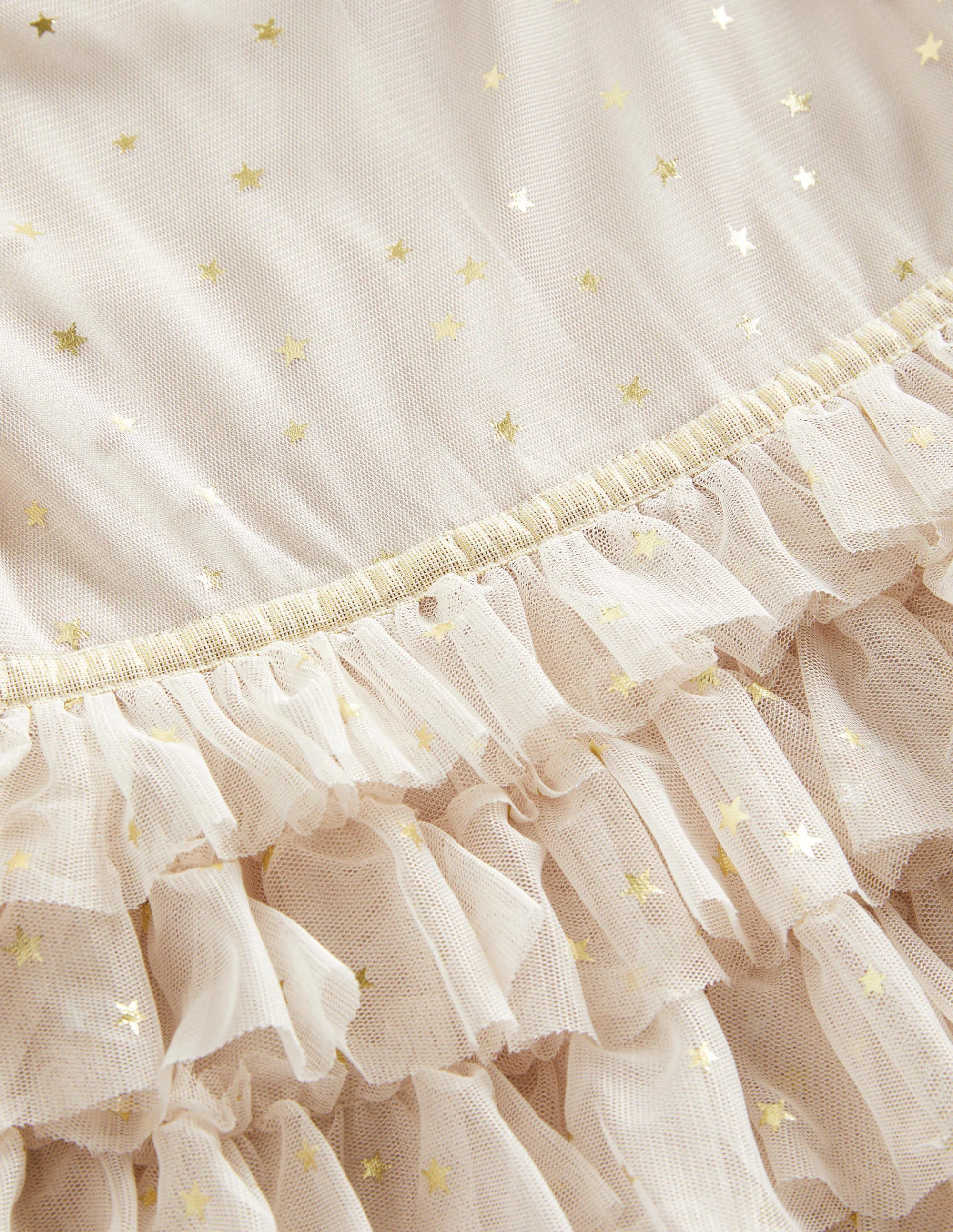 Ivory Gold Star Print Ruffle Tulle Party Dress-Sandpiper Pink Gold Stars - Image 3