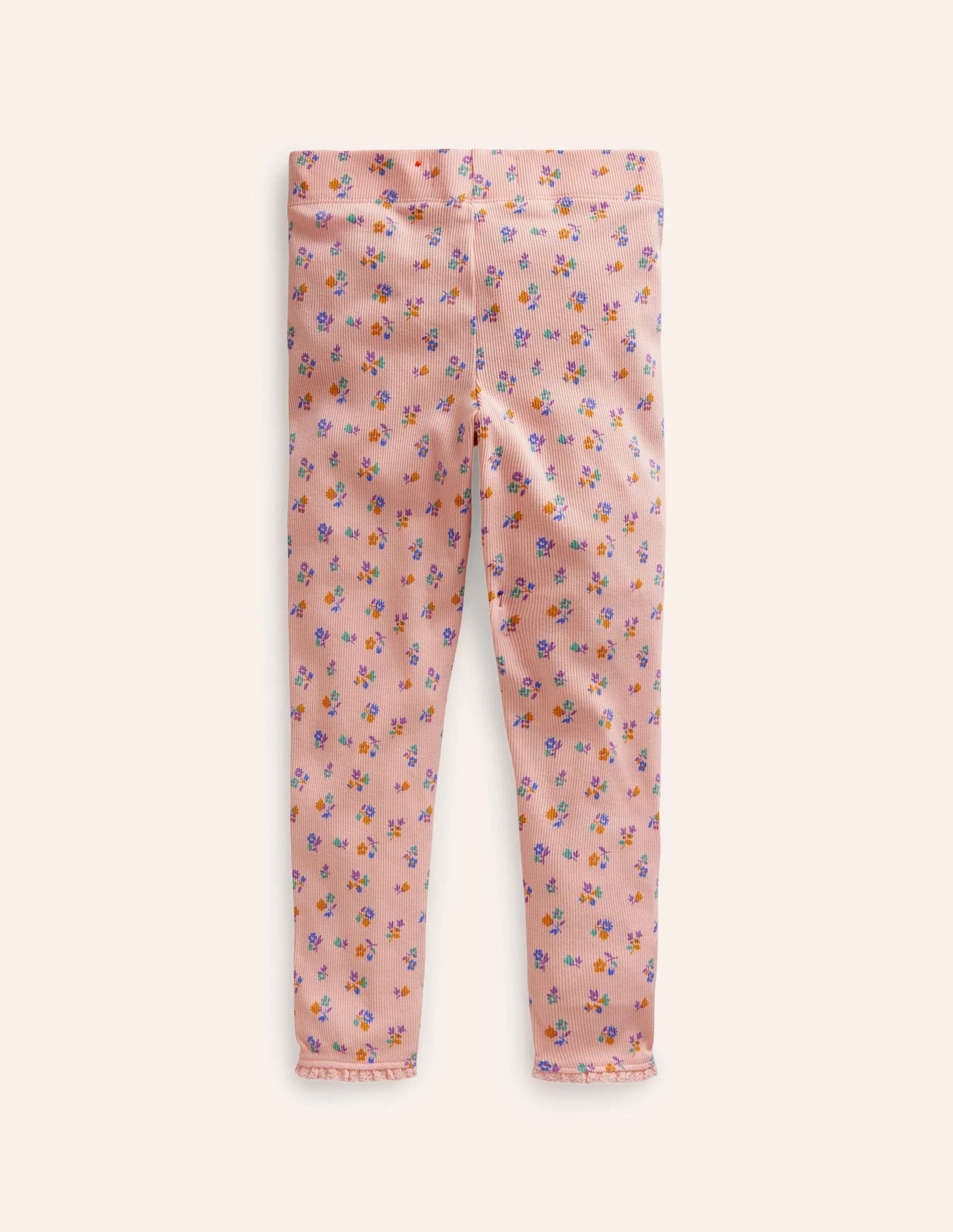 Lace Trim Rib Leggings-Provence Dusty Pink Floral - Image 2