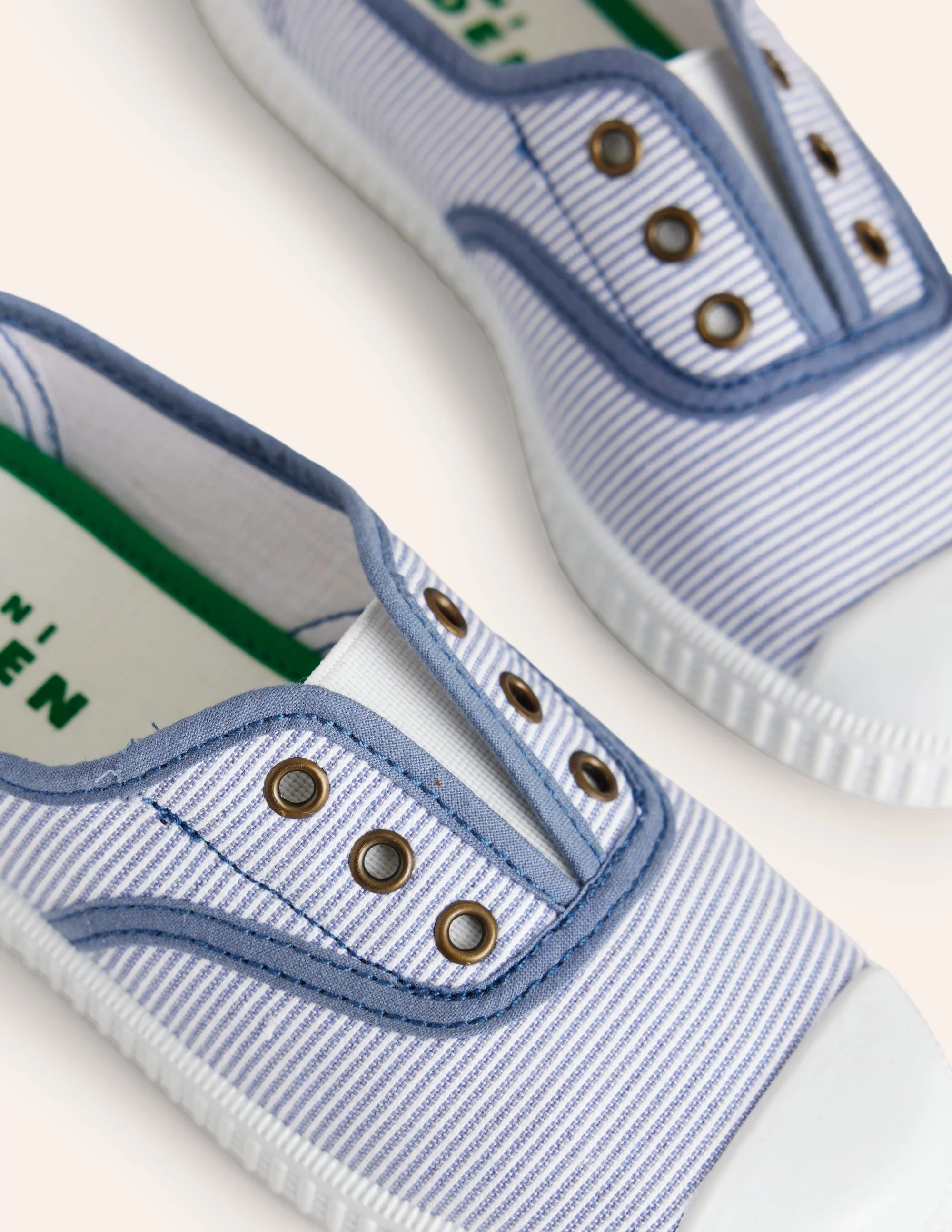 Laceless Canvas Pull-ons-Blue Ticking Stripe - Image 3