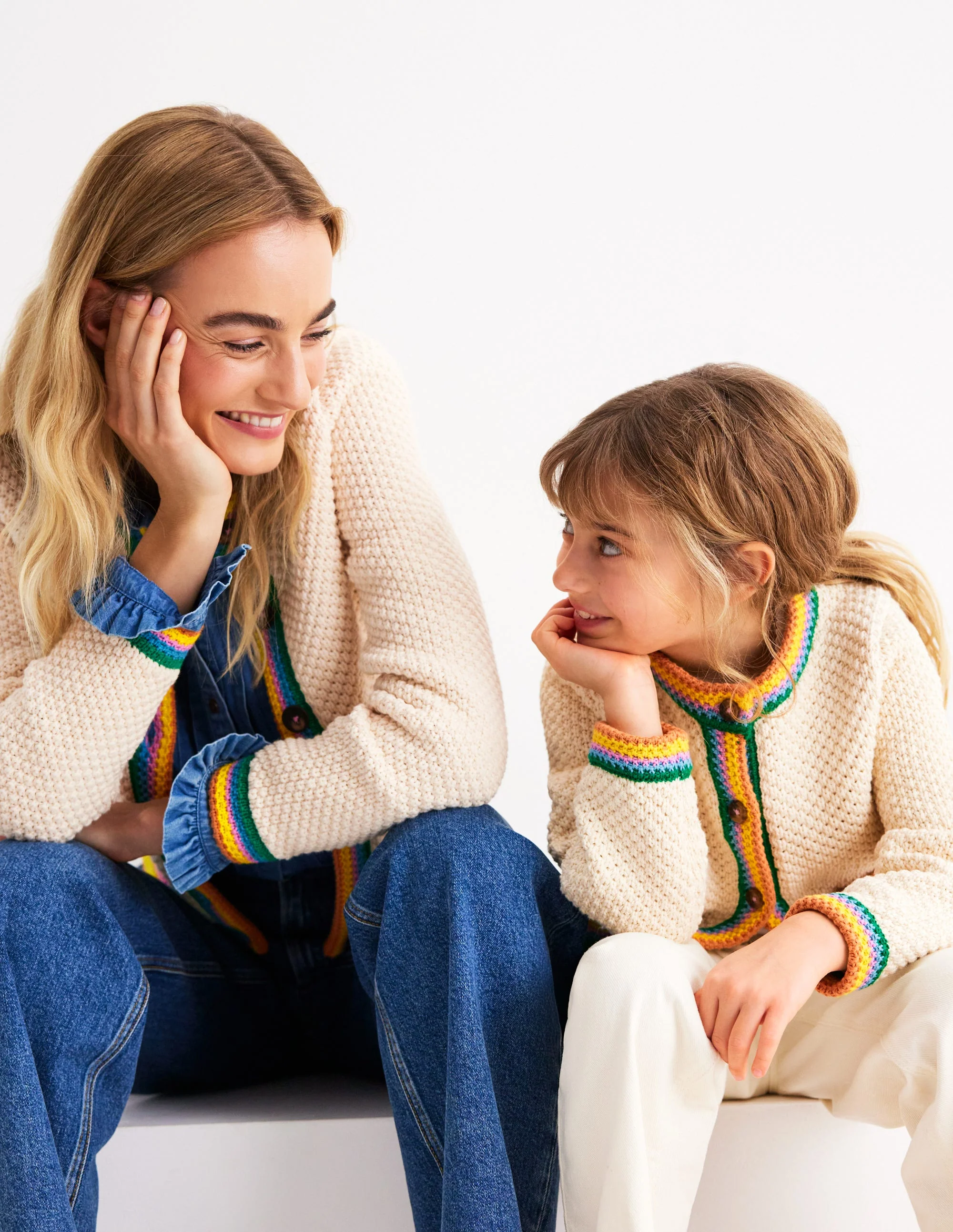 Libby Cotton Knitted Jacket-Ivory Rainbow - Image 4