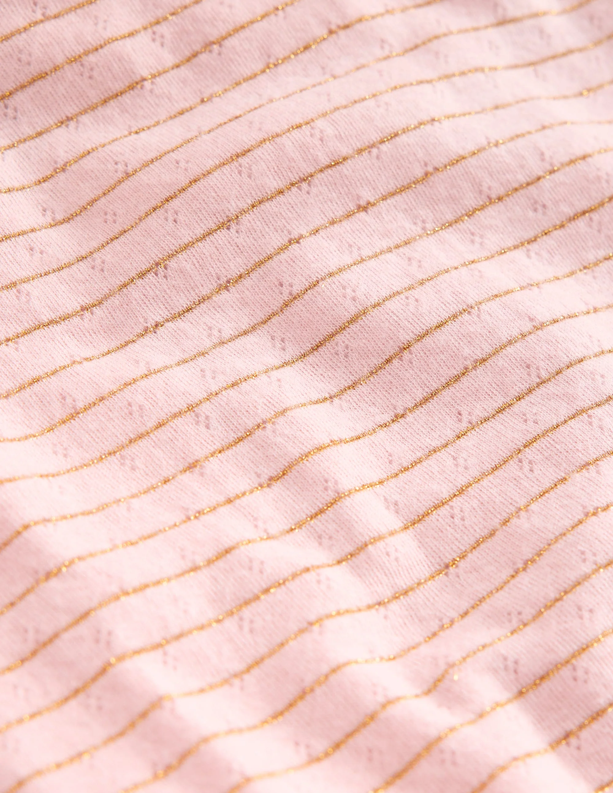 Long Sleeve Pointelle Top-Chalk Pink/ Gold Lurex Stripe - Image 3