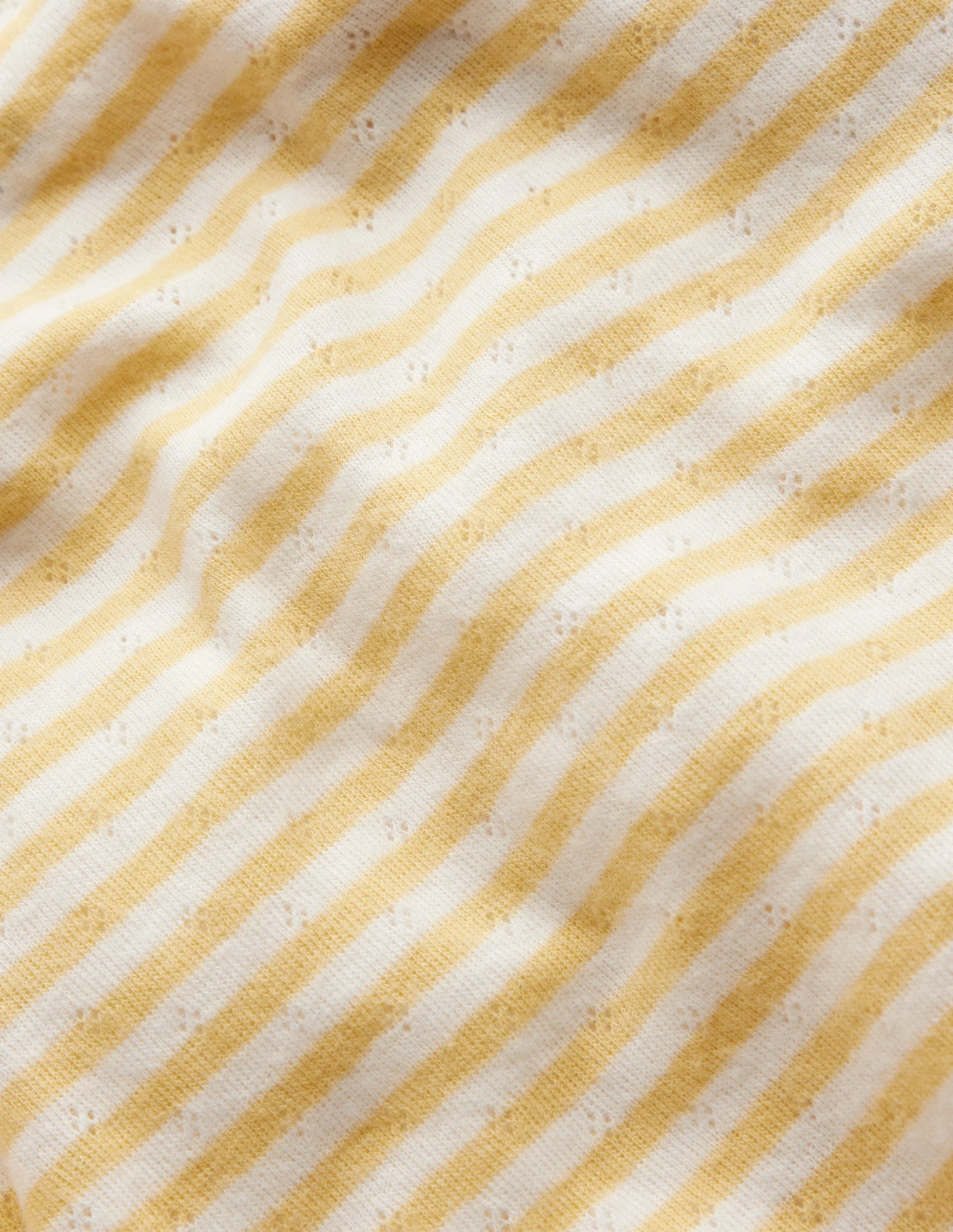 Long Sleeve Pointelle Top-Ivory/ Yellow Stripe - Image 3