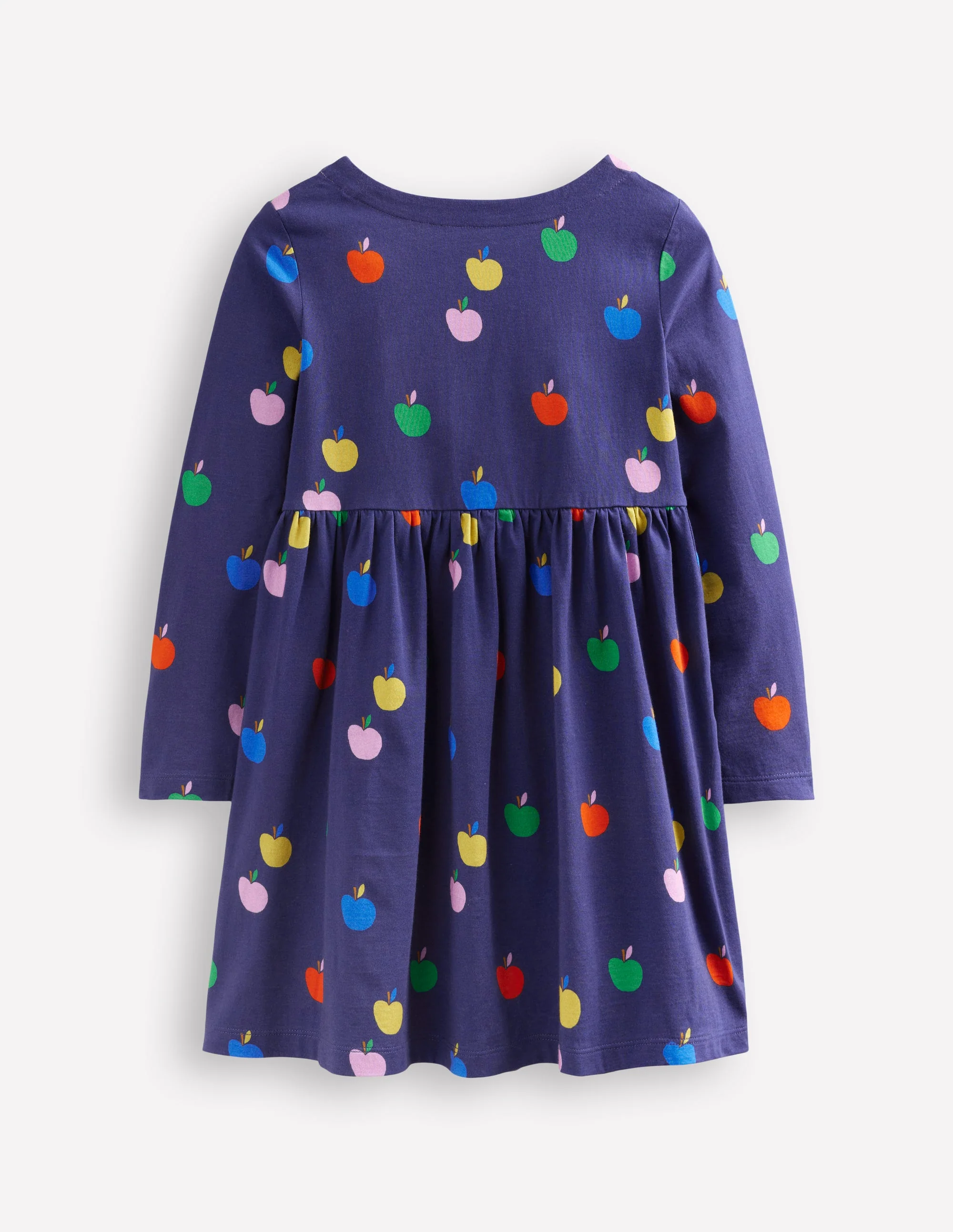 Long-Sleeved Fun Jersey Dress-College Navy Rainbow Apples - Image 4