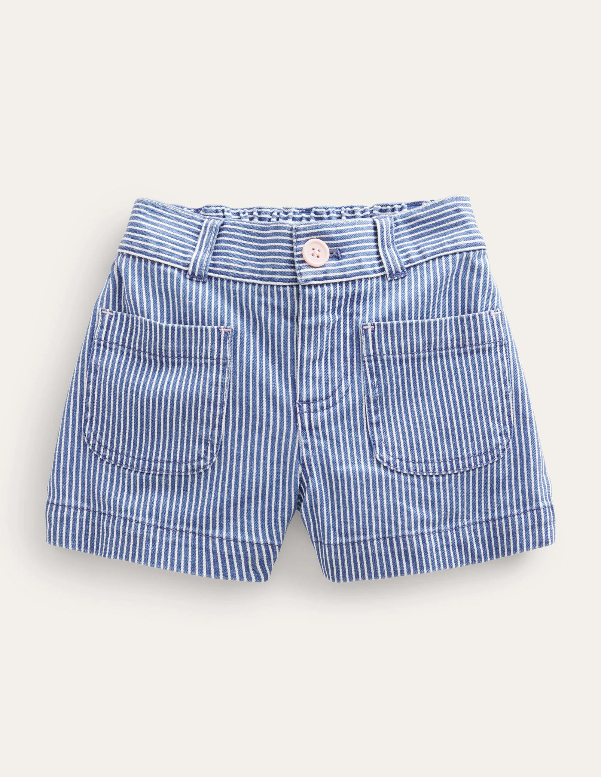 Patch Pocket Shorts-Indigo Ticking