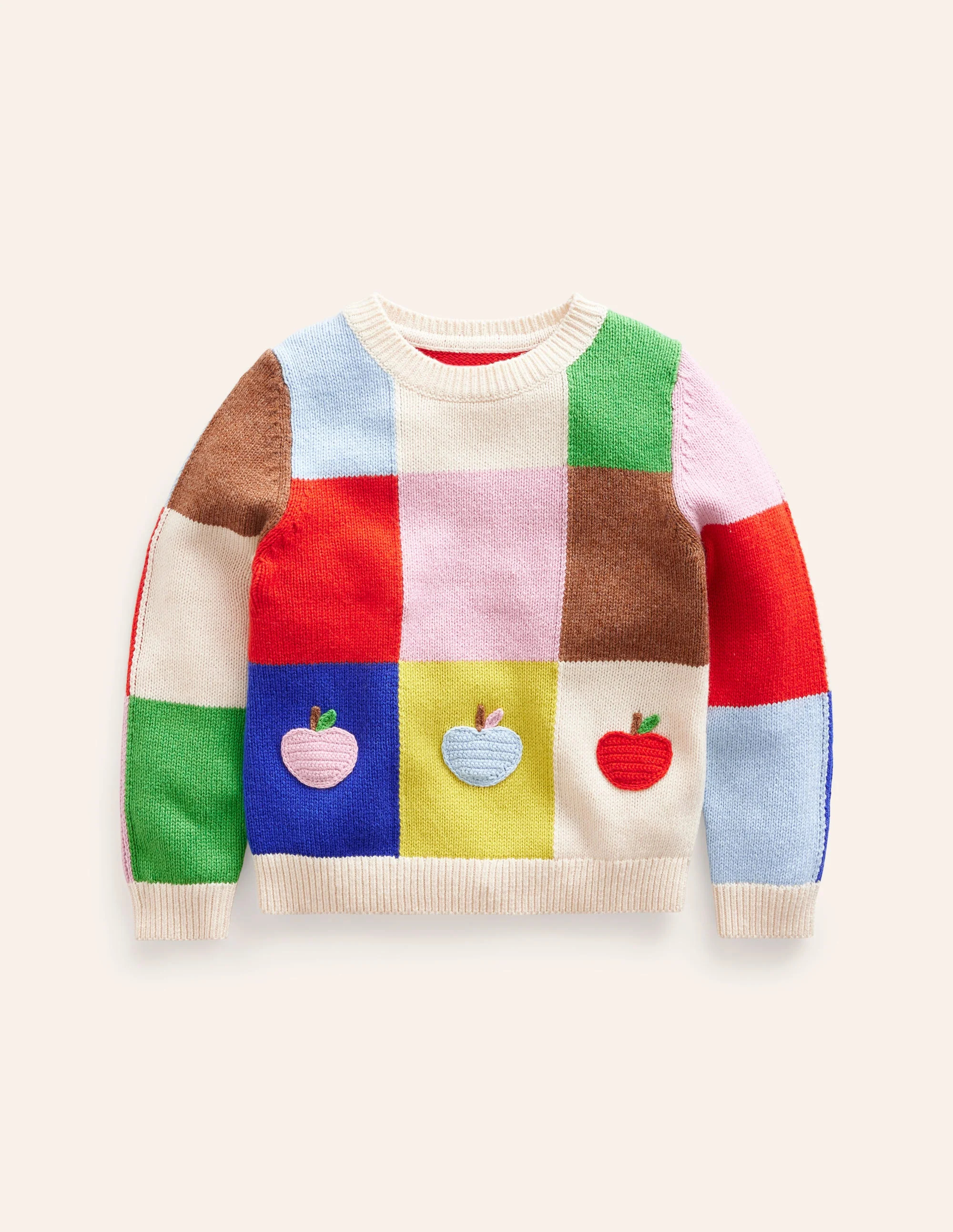 Patchwork Check Jumper-Multi Colourblock Apples - Image 3