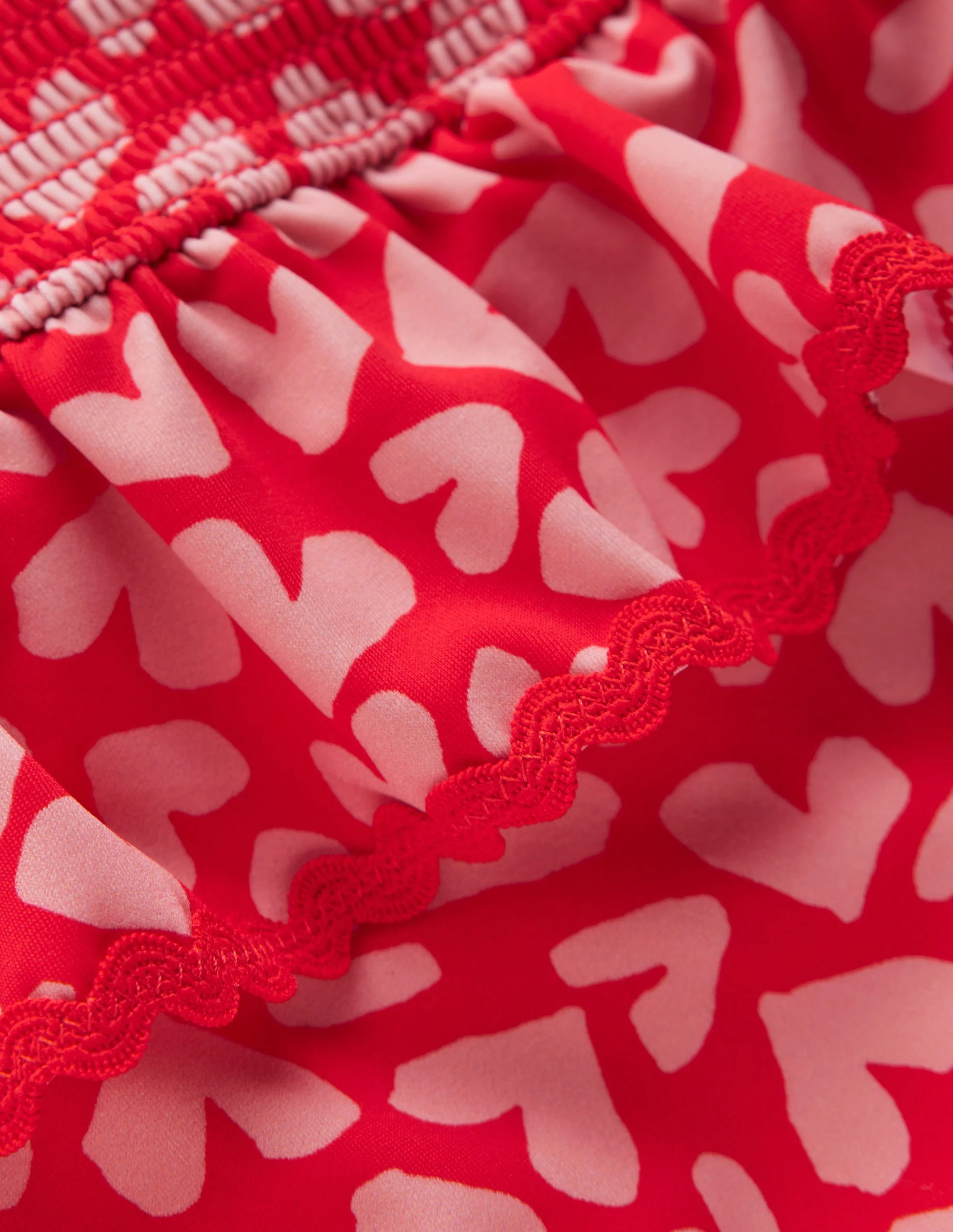Peplum Smocked Swimsuit-Rockabilly Red Collage Hearts - Image 3