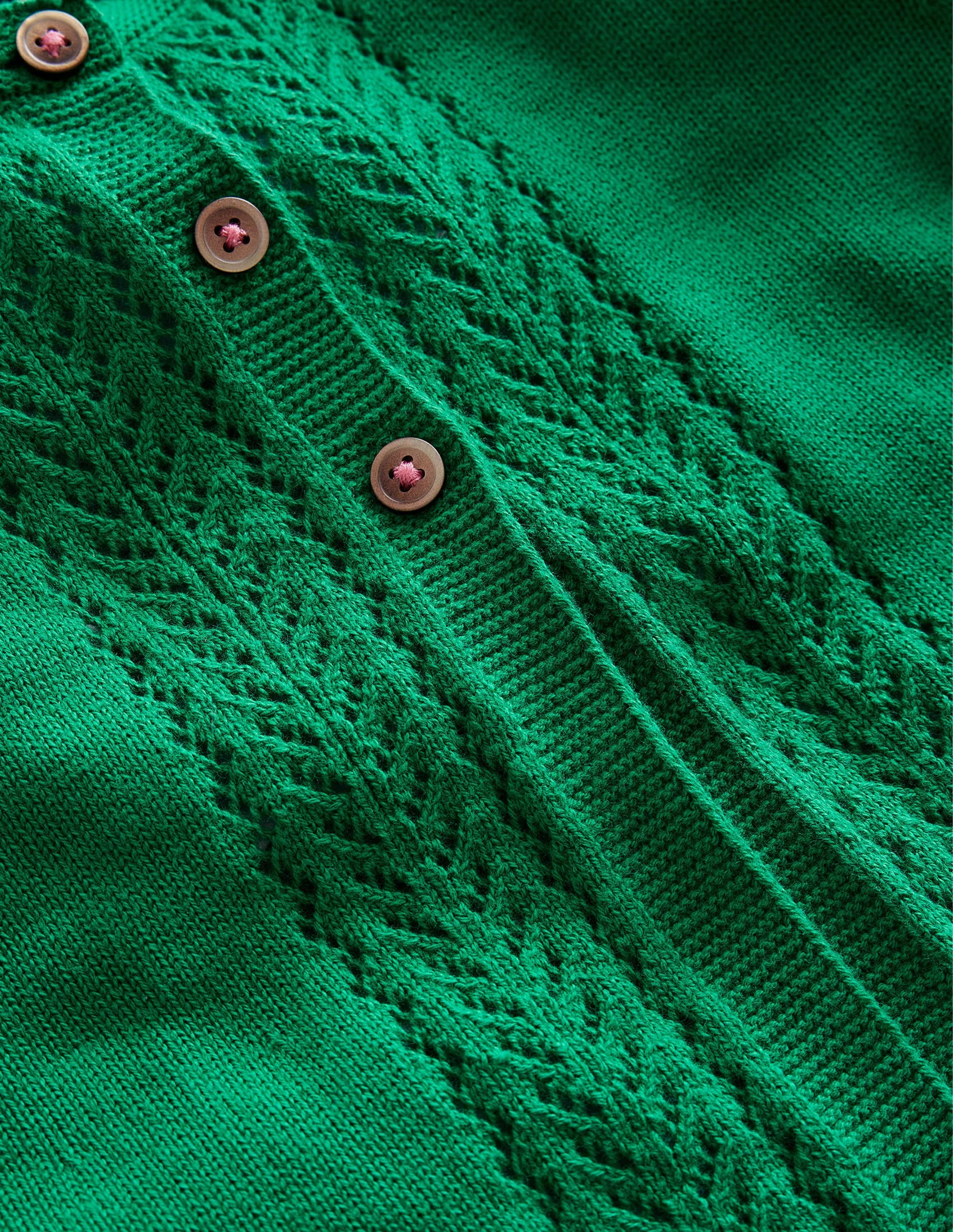 Pointelle Cotton Cardigan-Deep Green - Image 3