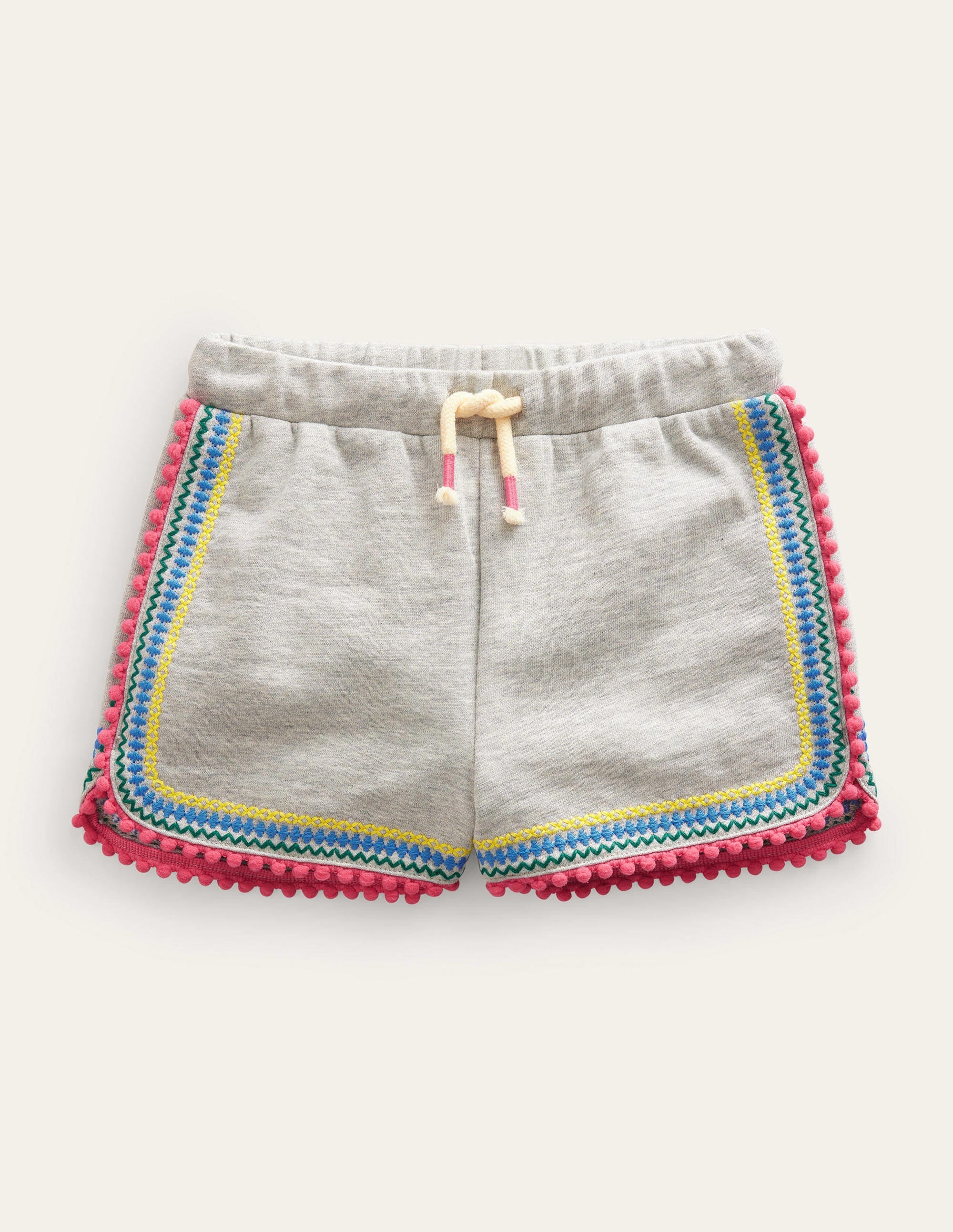 Pom Trim Jersey Shorts-Grey Marl