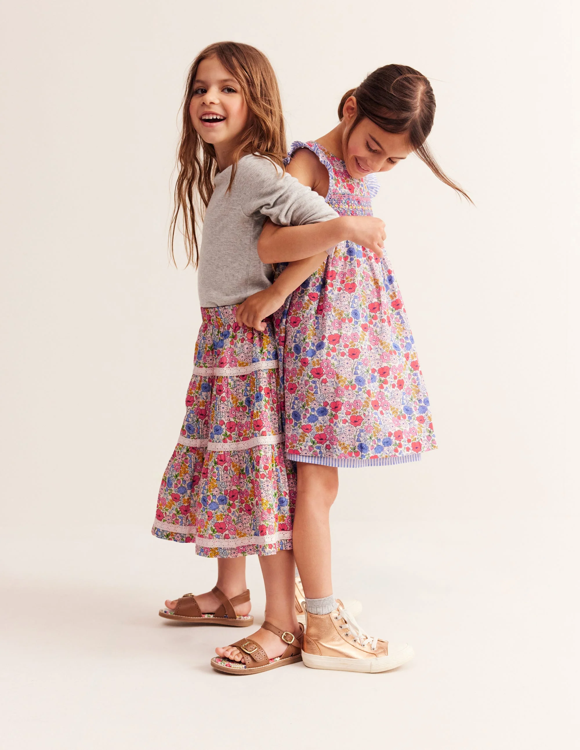 Printed Tiered Midi Skirt-Bubblegum Peony Floral - Image 2