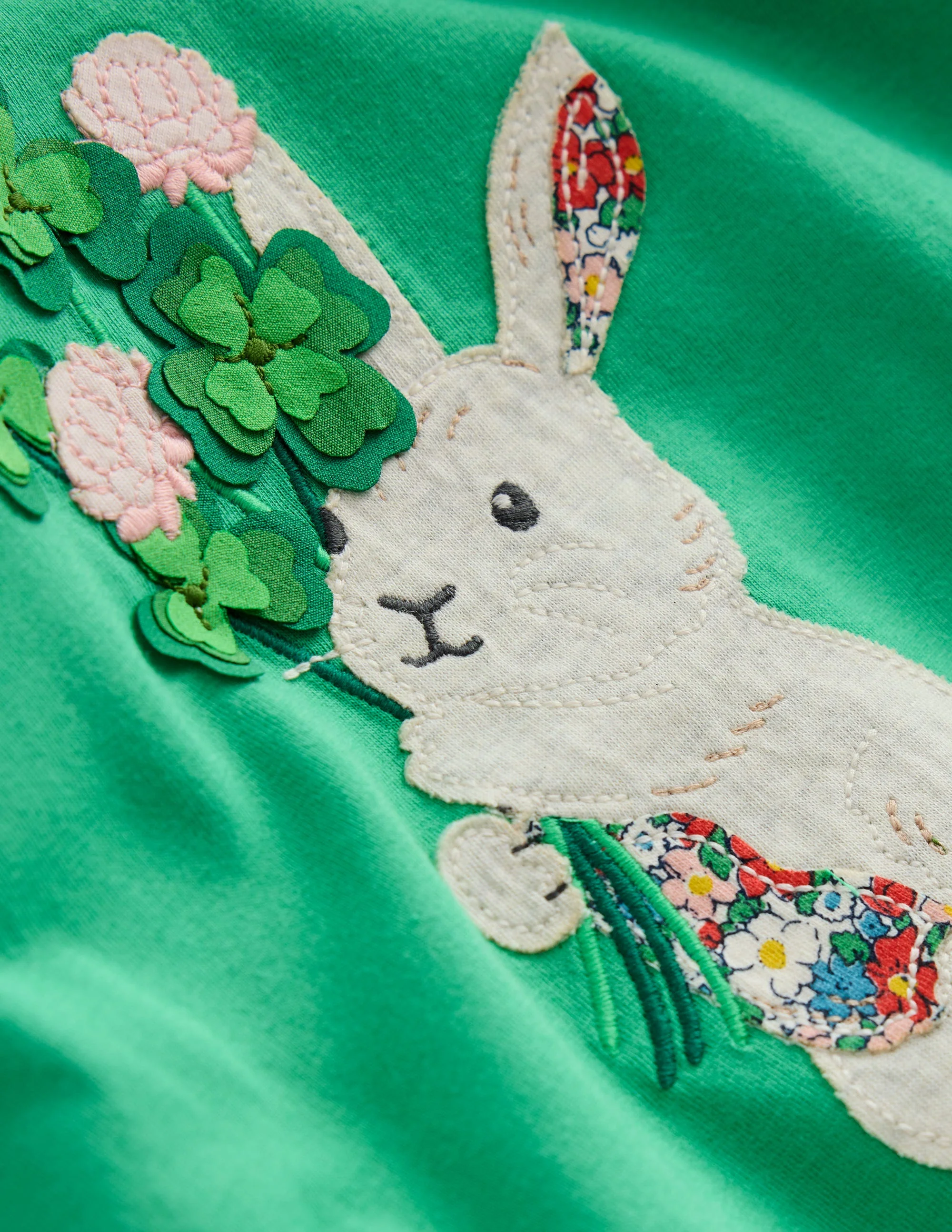 Puff Sleeve Applique T-Shirt-Aloe Green Bunny - Image 3