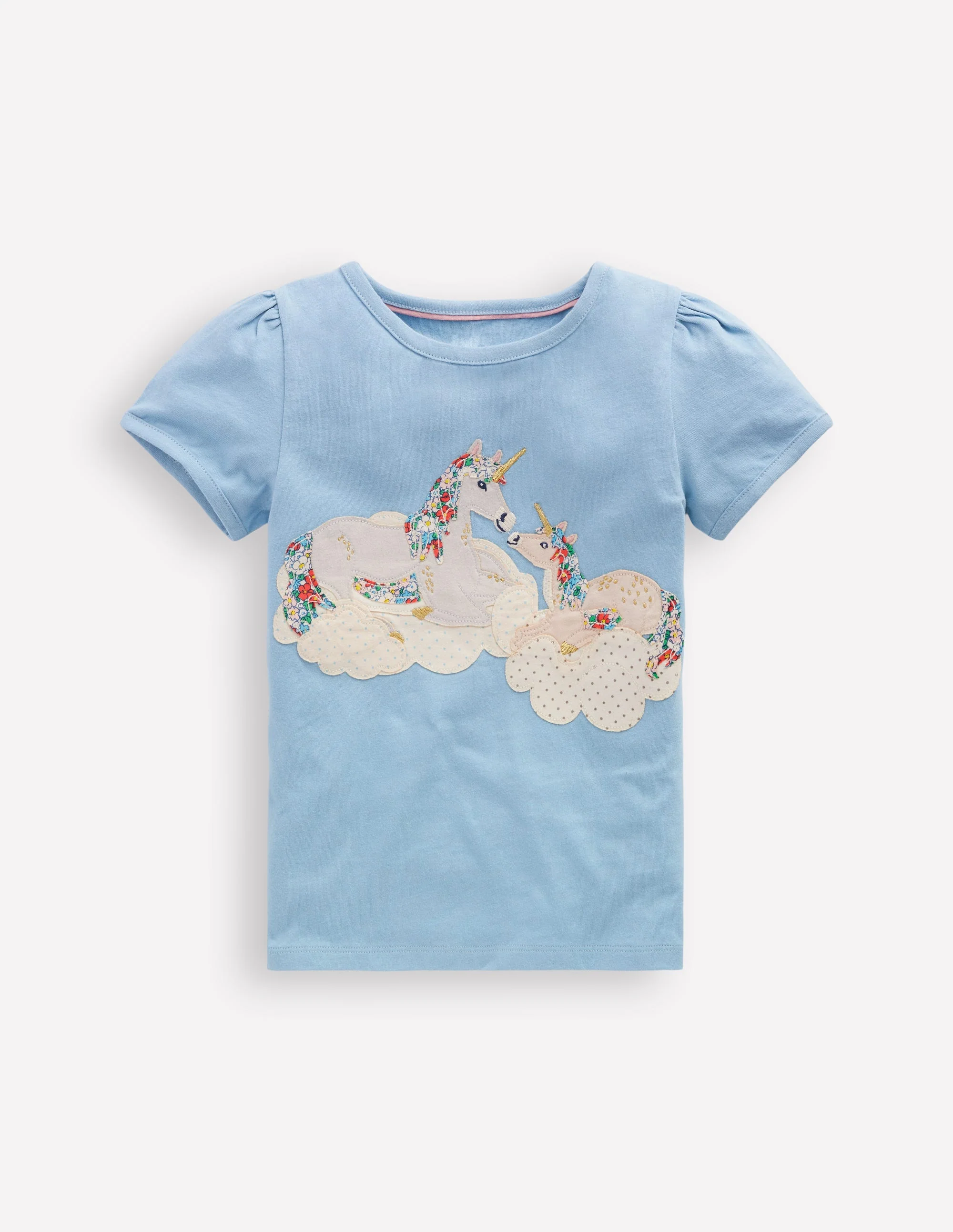 Puff Sleeve Applique Top-Glacier Blue Unicorns