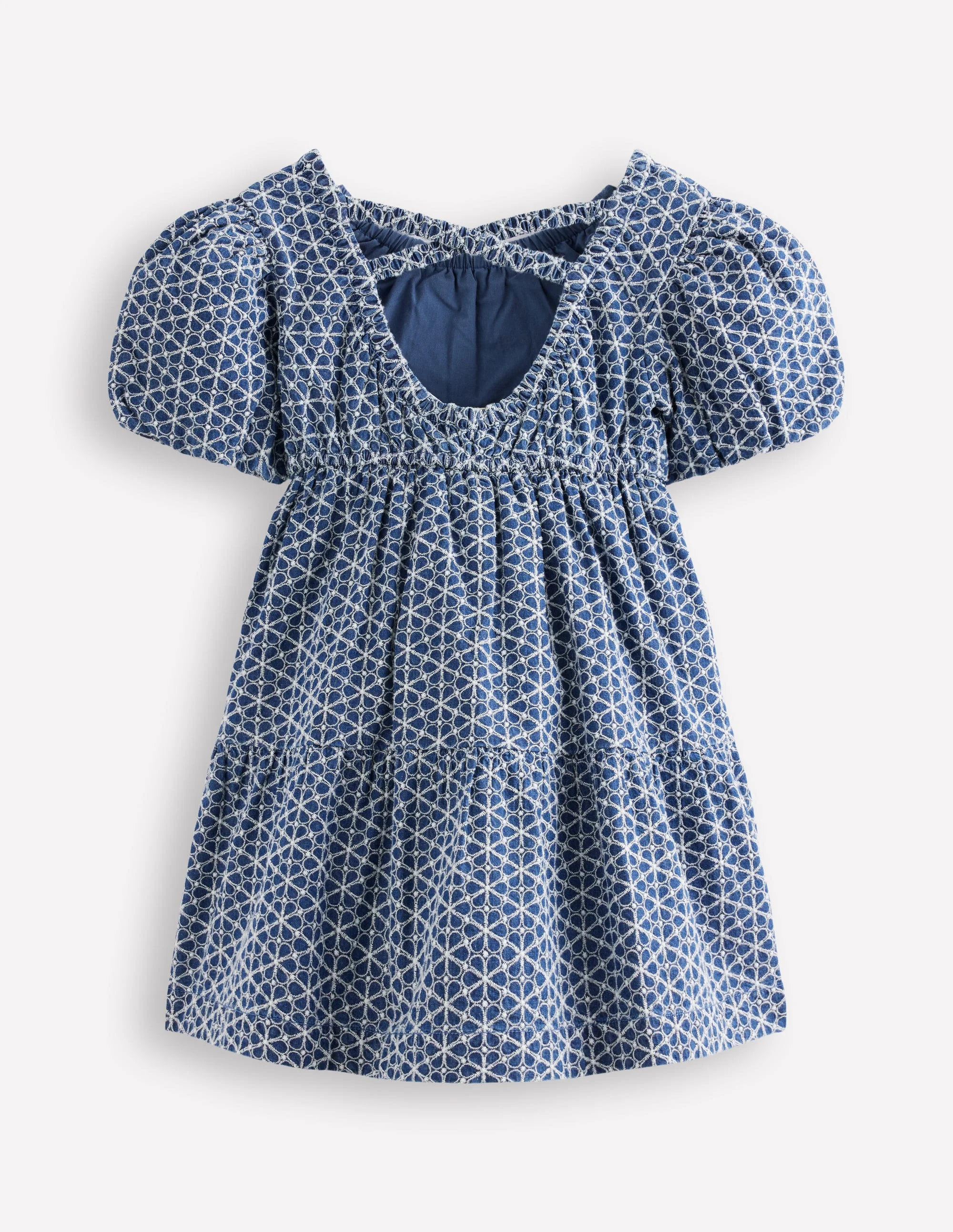 Puff Sleeve Cross Back Dress-Chambray Broderie - Image 3