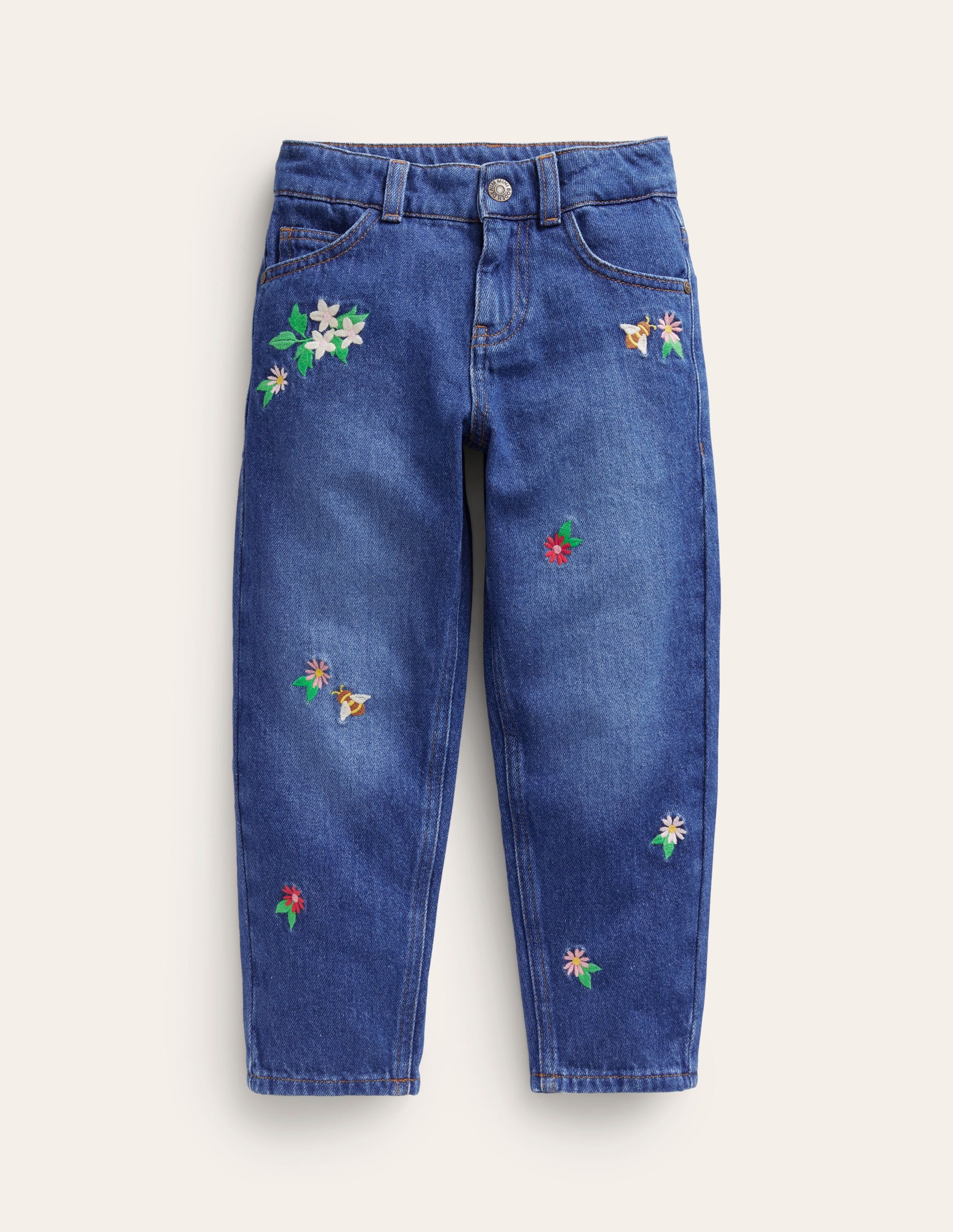 Relaxed Straight Jean-Mid Denim Embroidery