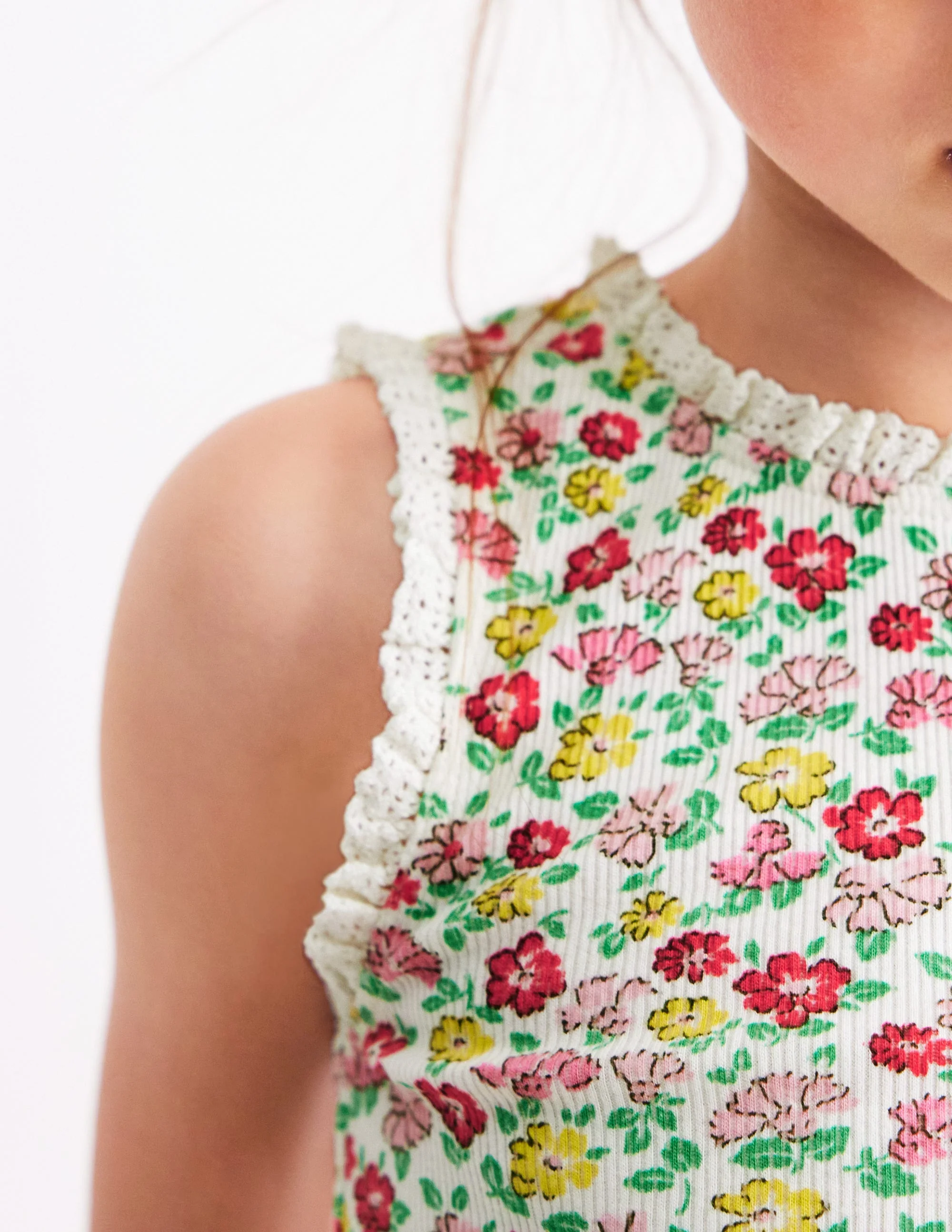 Ribbed Lace Trim Vest-Multi Summer Flowerbed - Image 2