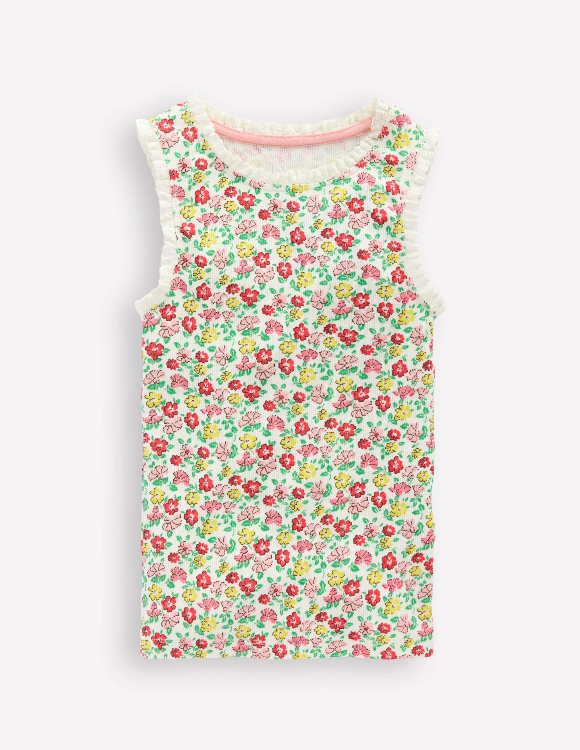 Ribbed Lace Trim Vest-Multi Summer Flowerbed - Image 4