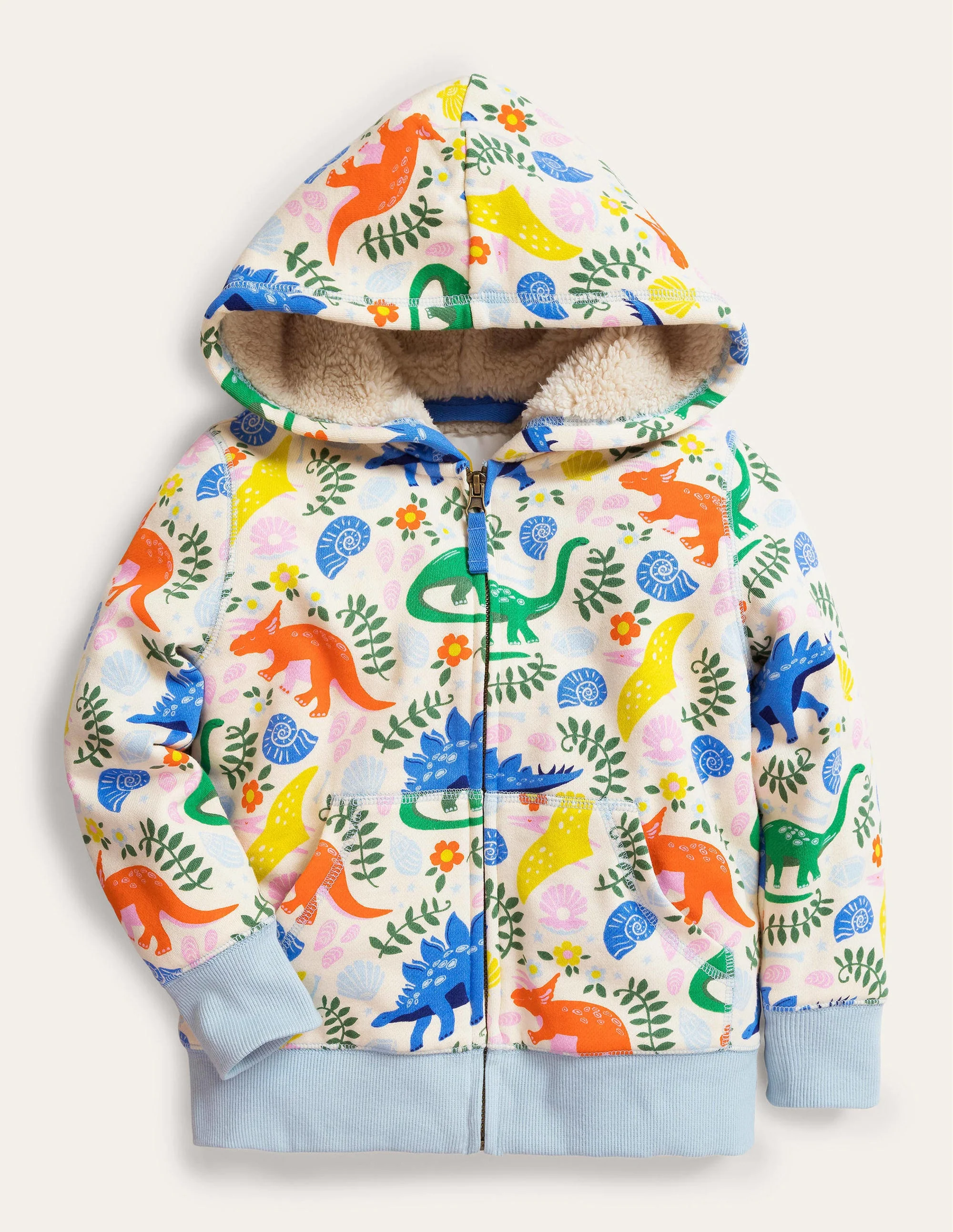 Shaggy-lined Hoodie-Vanilla Pod Dinosaurs