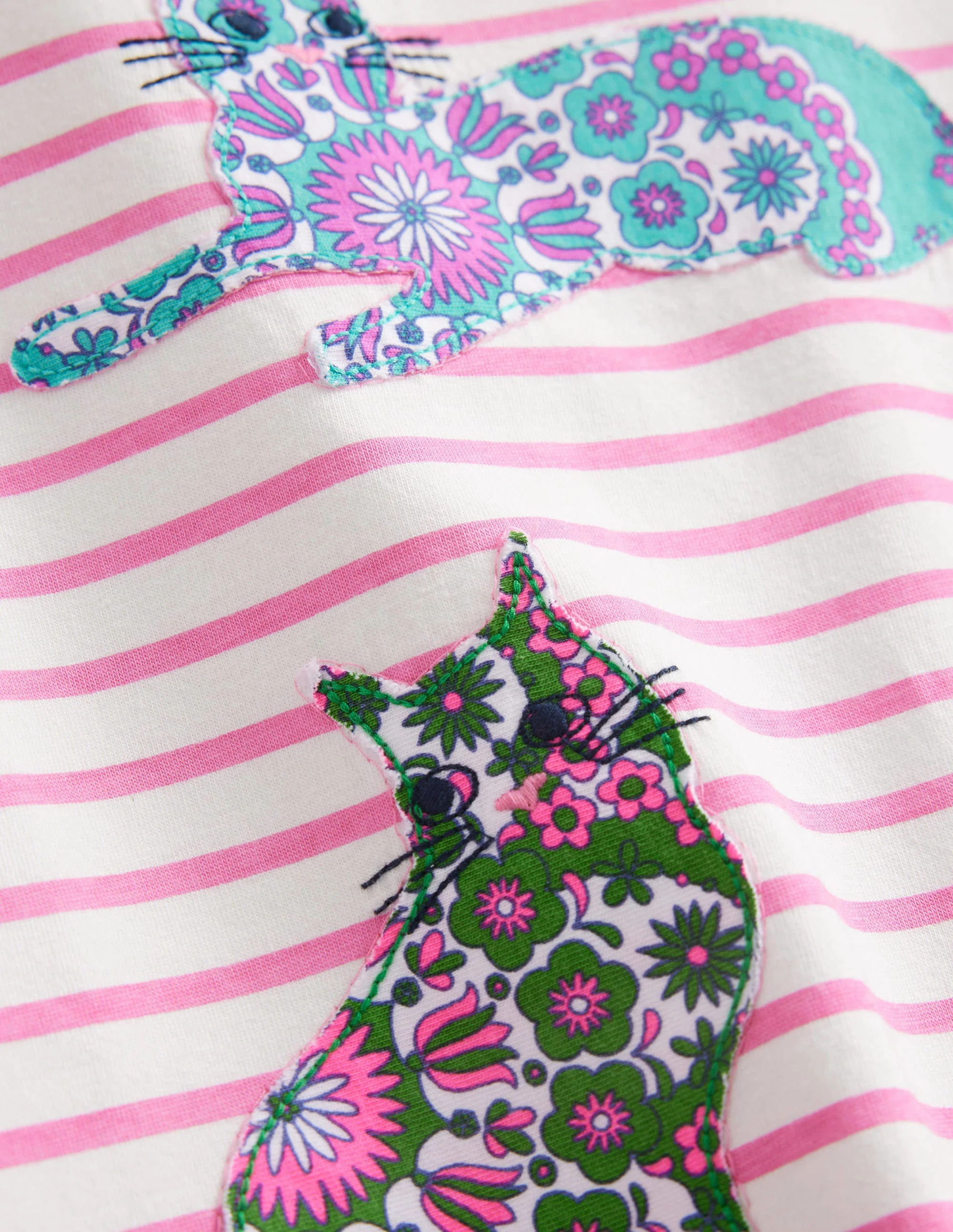 Short Sleeve Appliqué Tunic-Ivory/Bright Petal Pink - Image 3